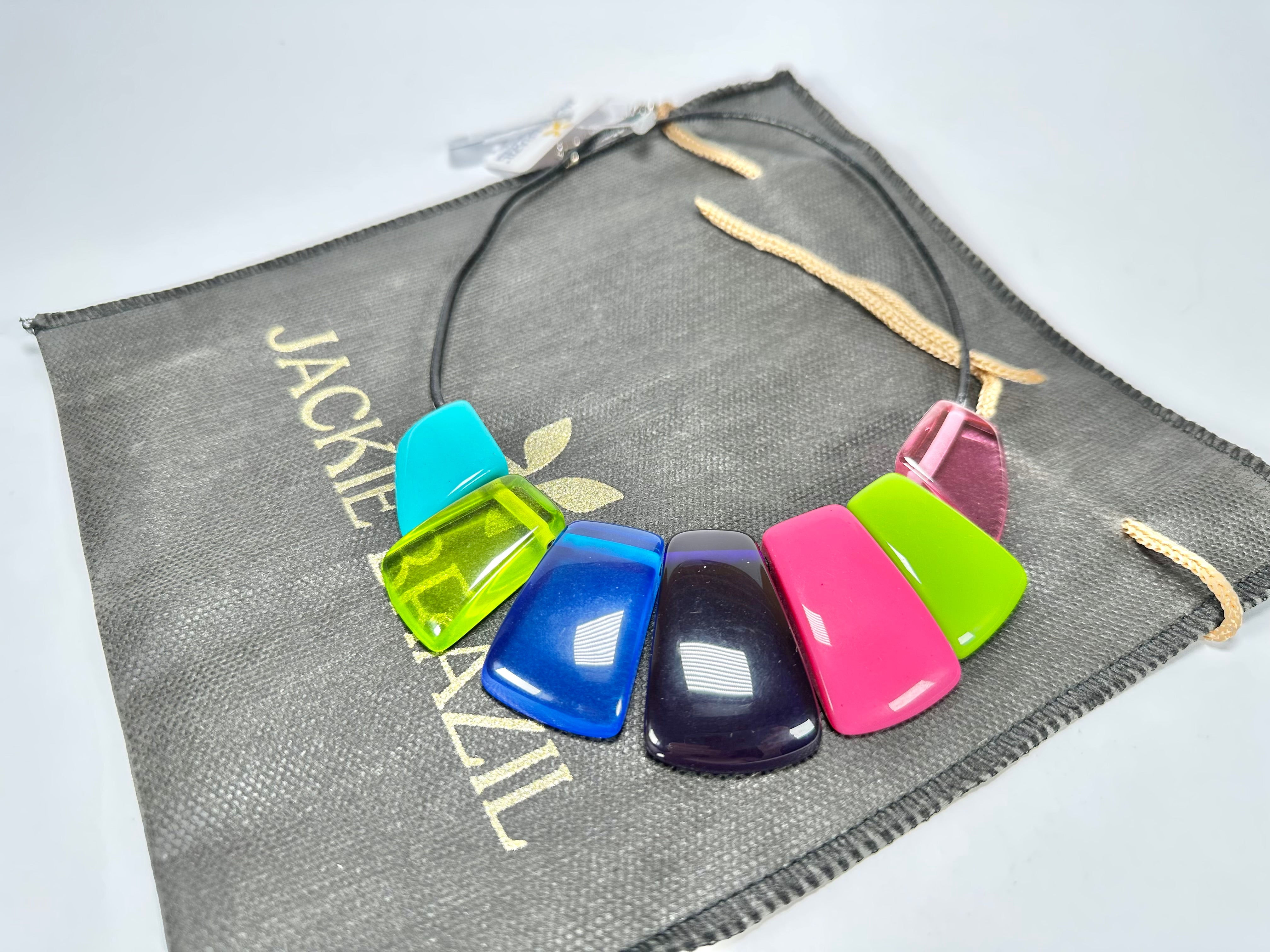 Jackie Brazil "Bella" Transparent Summer Mix 7 Piece on Leather Cord Choker Necklace ( N0035 )