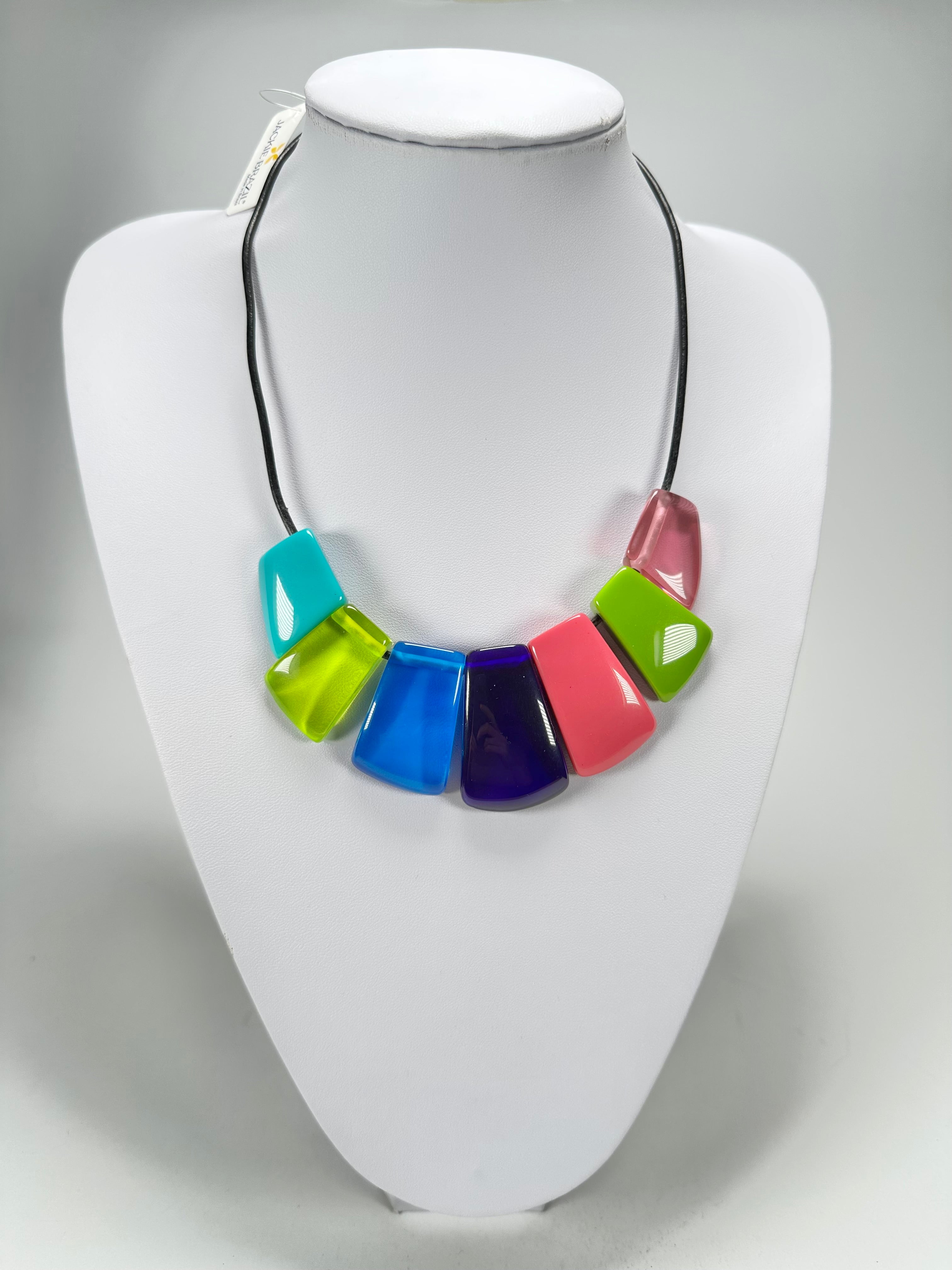 Jackie Brazil "Bella" Transparent Summer Mix 7 Piece on Leather Cord Choker Necklace ( N0035 )
