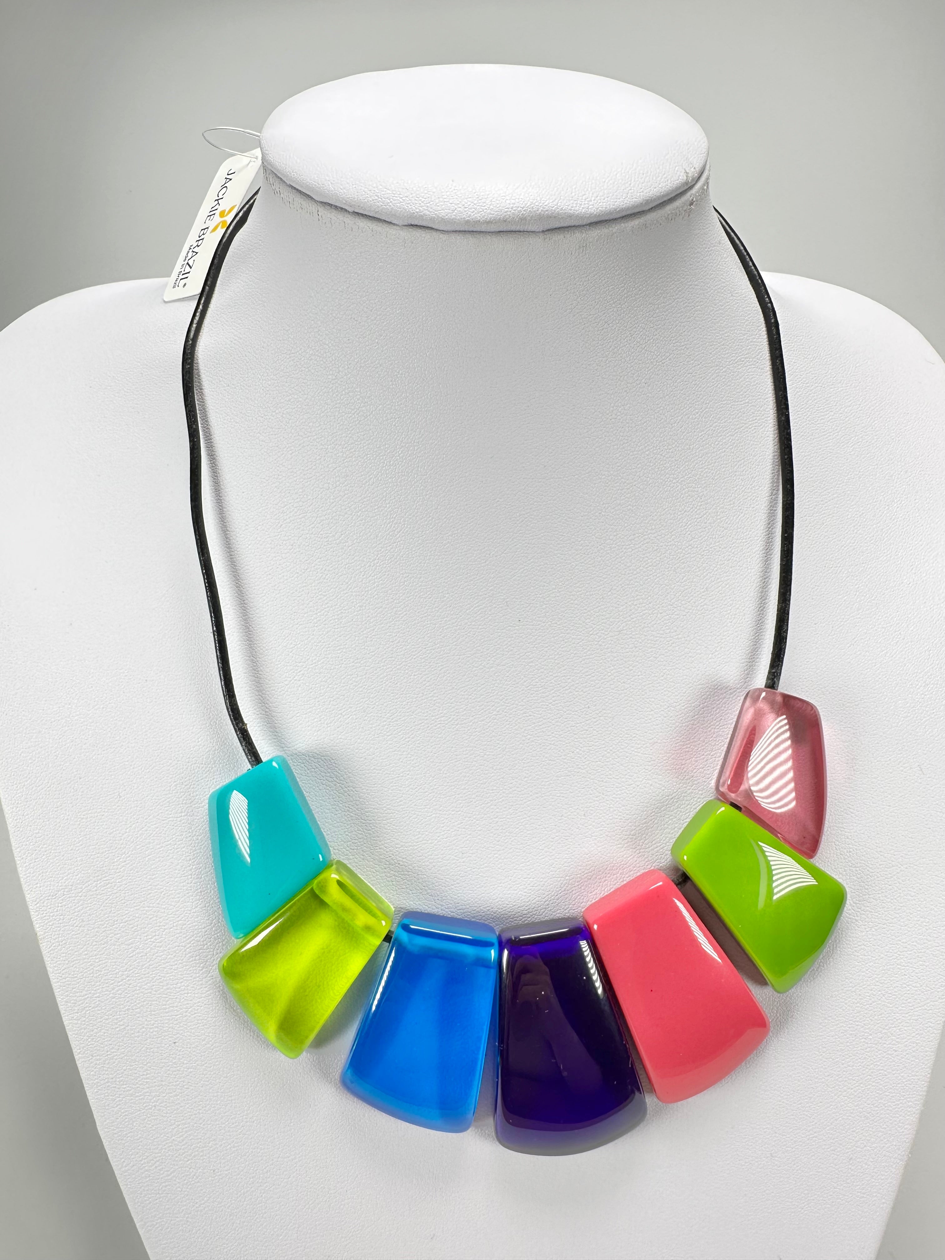 Jackie Brazil "Bella" Transparent Summer Mix 7 Piece on Leather Cord Choker Necklace ( N0035 )