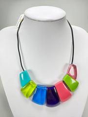 Jackie Brazil "Bella" Transparent Summer Mix 7 Piece on Leather Cord Choker Necklace ( N0035 )