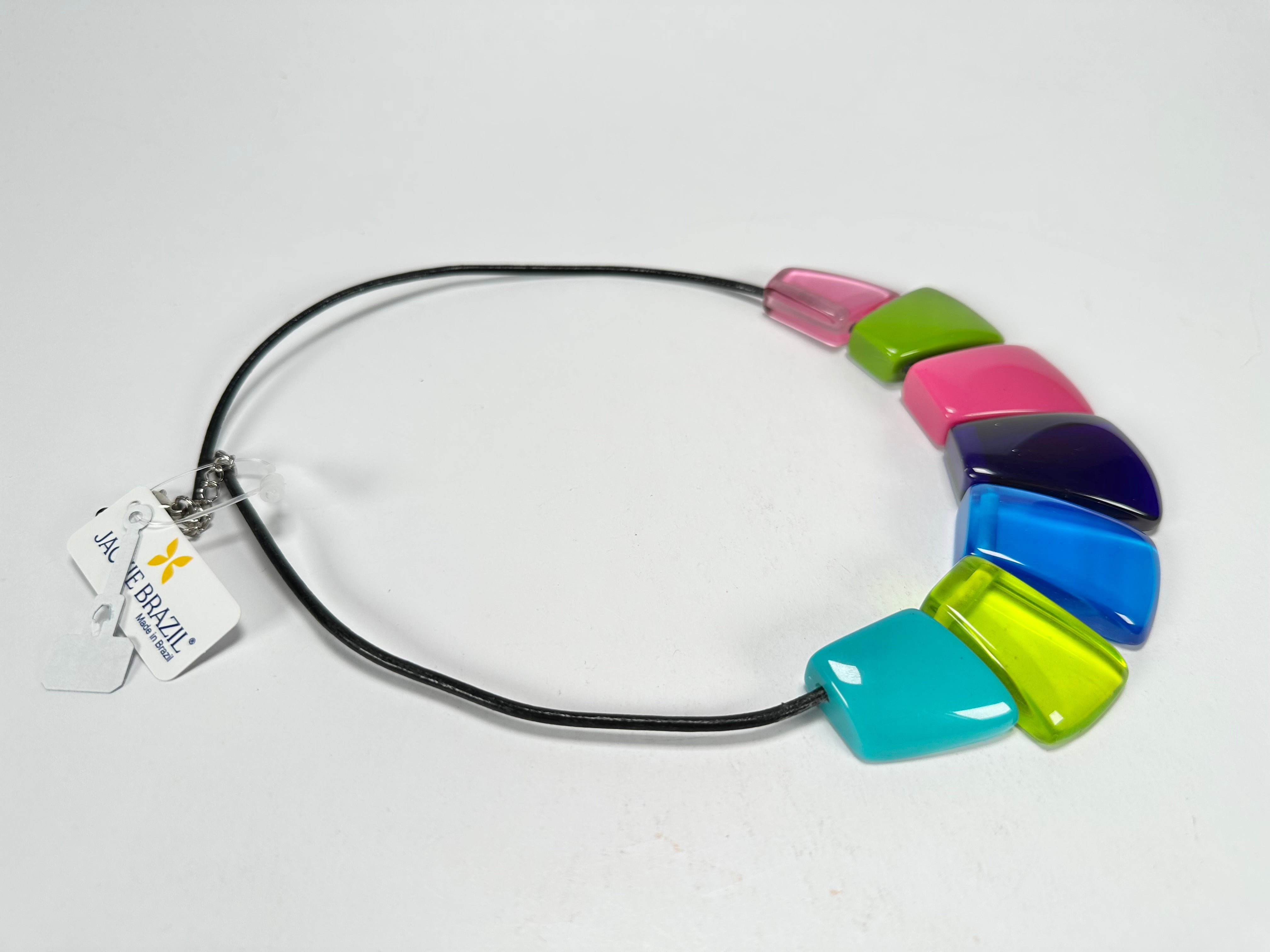Jackie Brazil "Bella" Transparent Summer Mix 7 Piece on Leather Cord Choker Necklace ( N0035 )