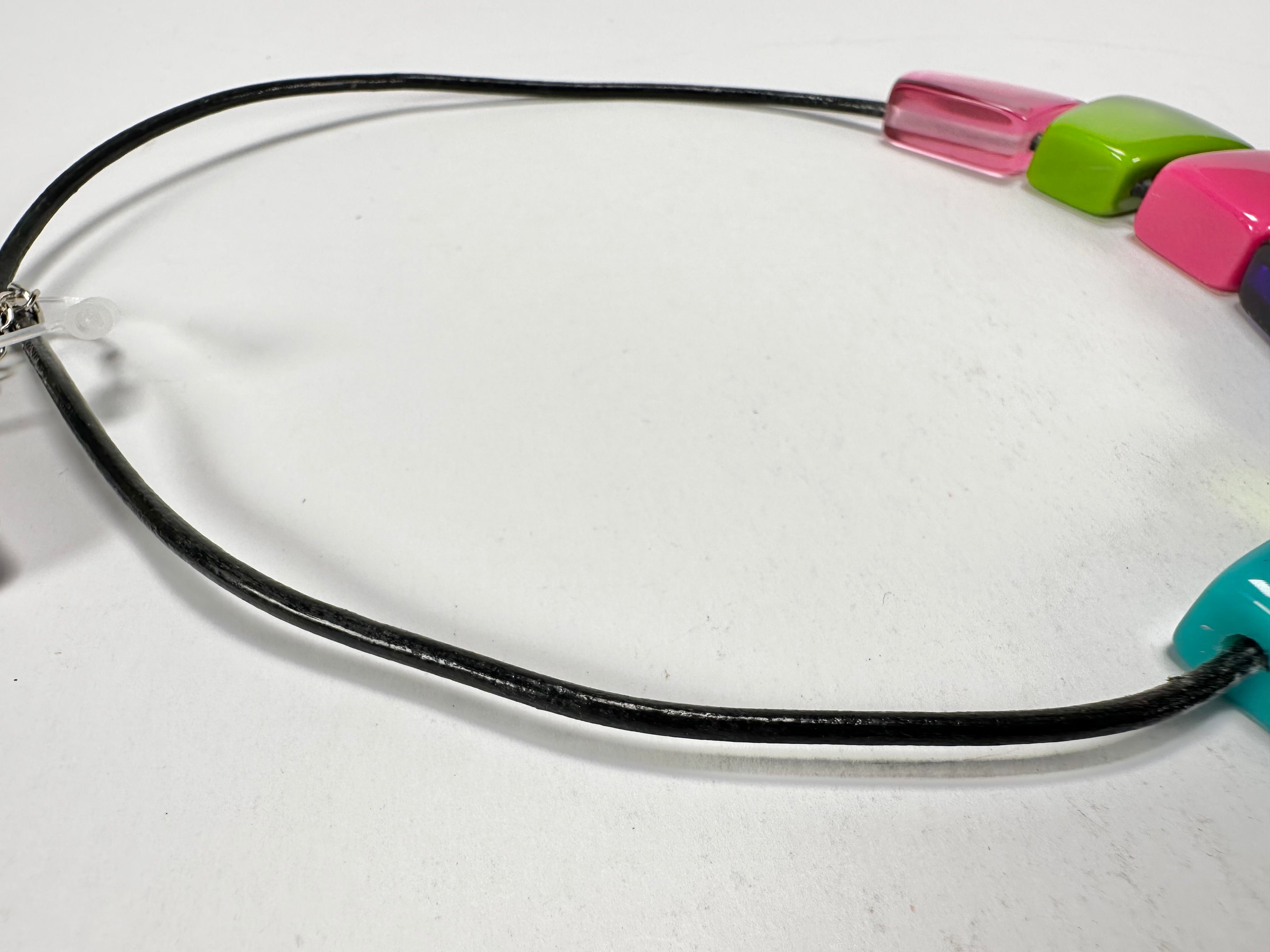Jackie Brazil "Bella" Transparent Summer Mix 7 Piece on Leather Cord Choker Necklace ( N0035 )