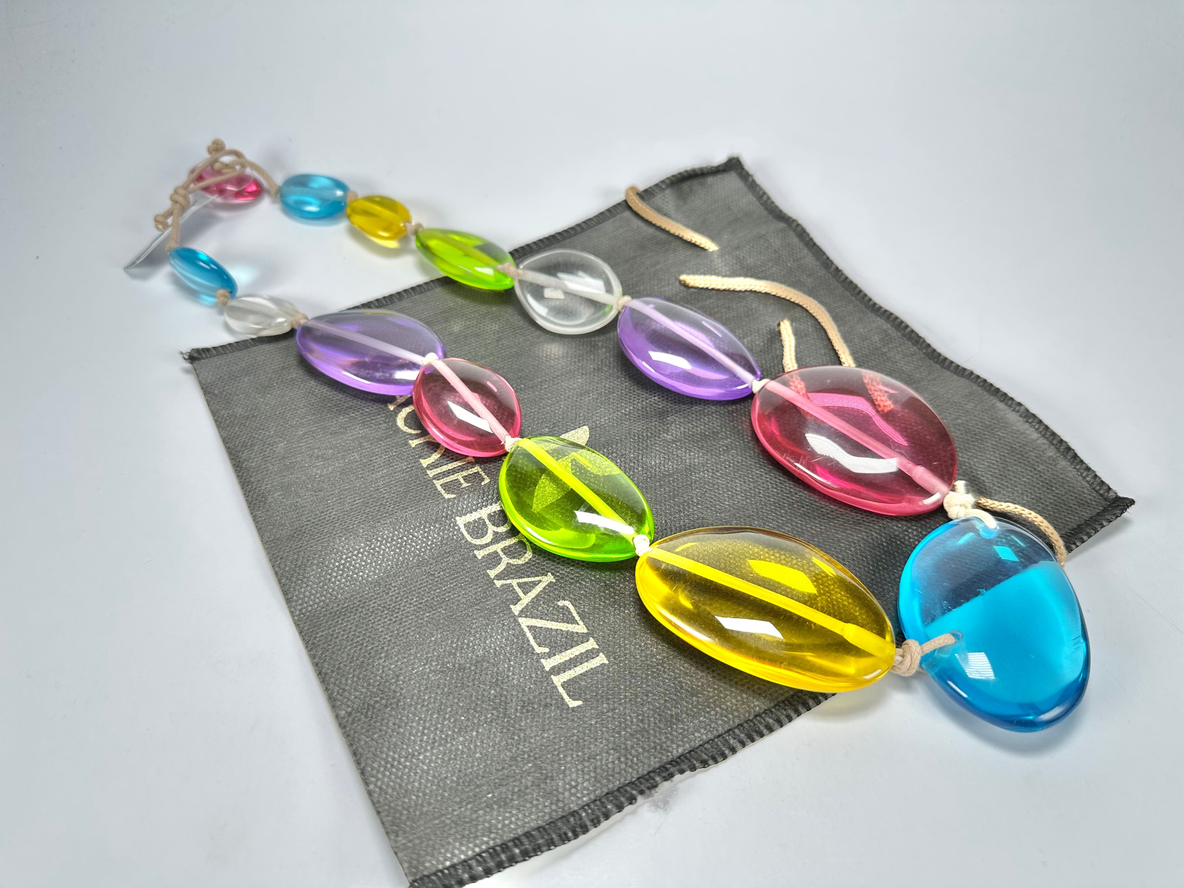 Jackie Brazil "Transparent" Paris Mix Long Flat Riverstones 65cm Necklace ( N3700 )