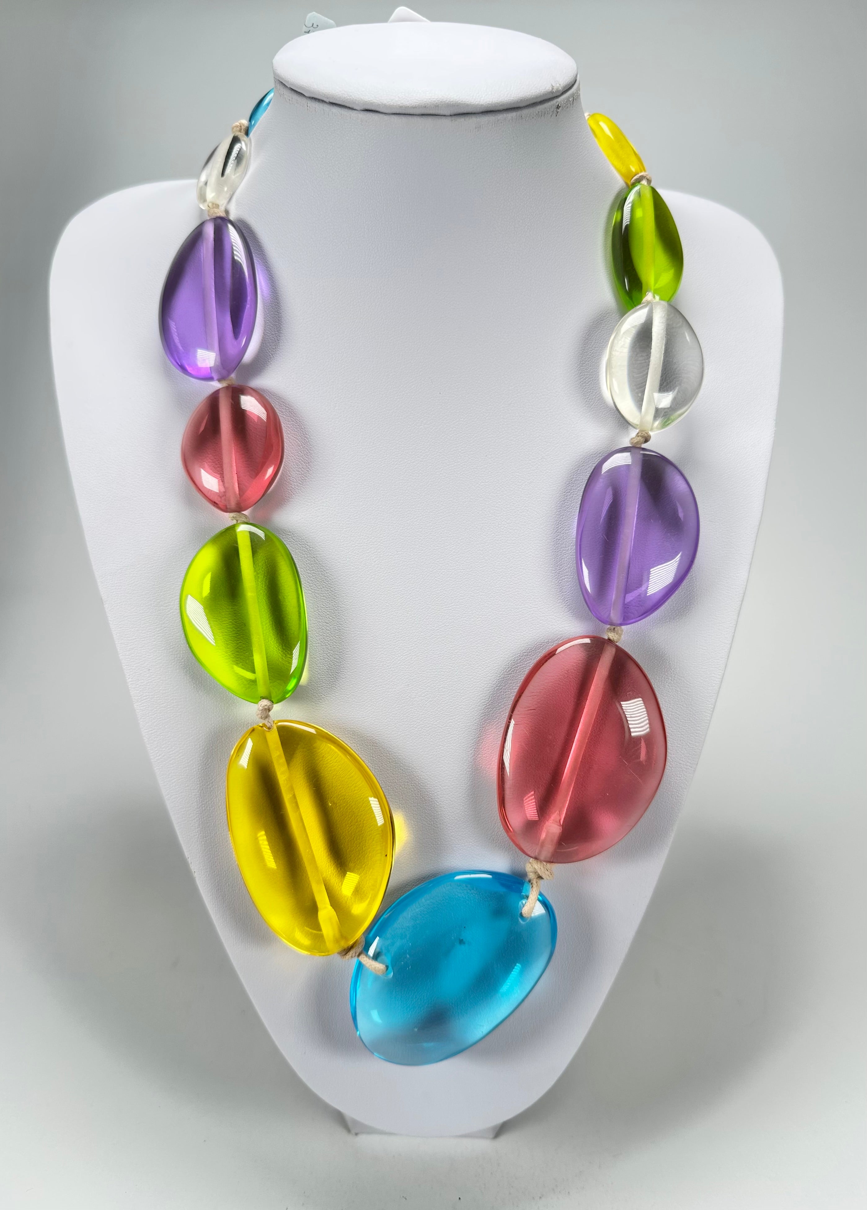 Jackie Brazil "Transparent" Paris Mix Long Flat Riverstones 65cm Necklace ( N3700 )