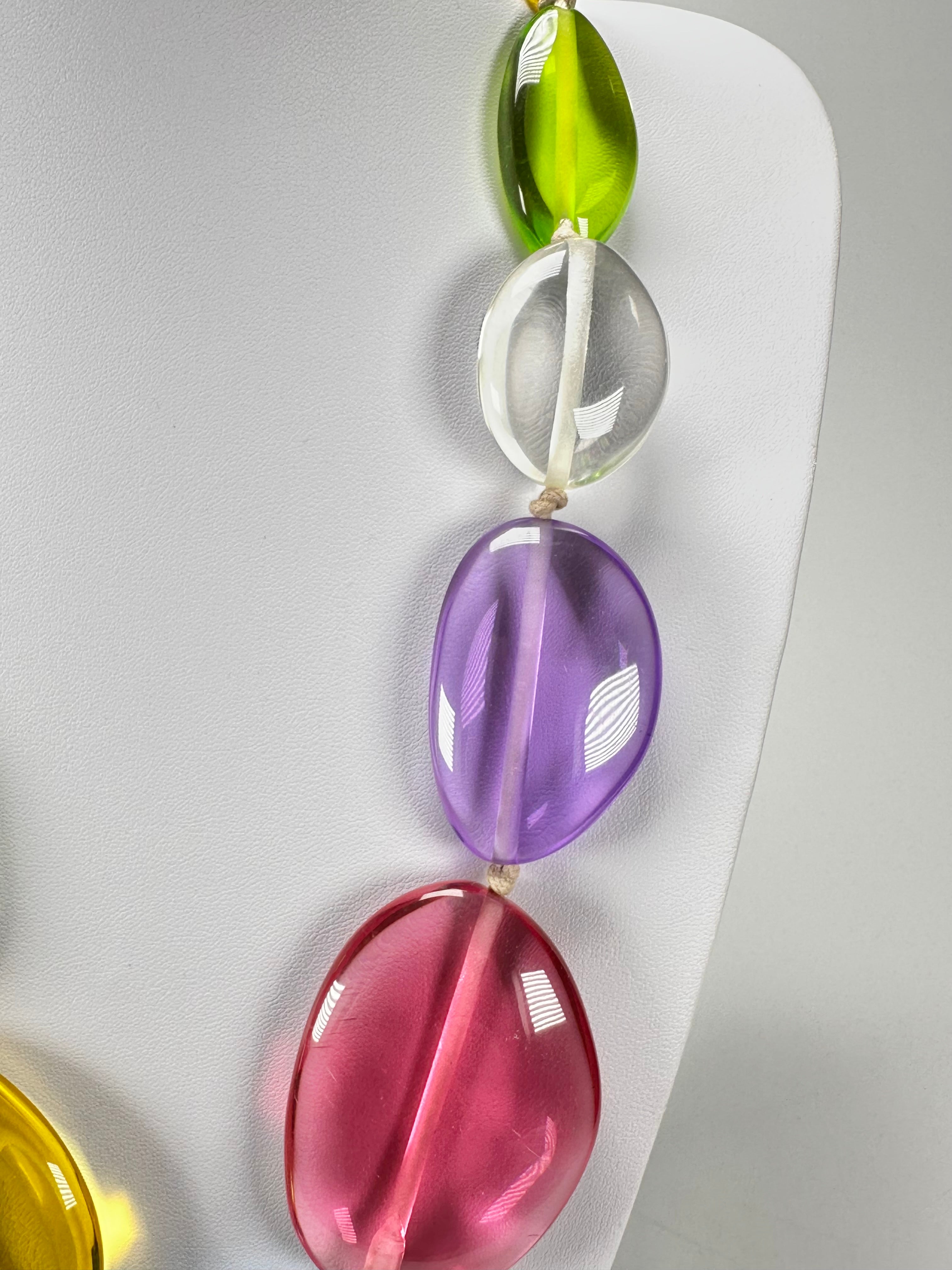 Jackie Brazil "Transparent" Paris Mix Long Flat Riverstones 65cm Necklace ( N3700 )