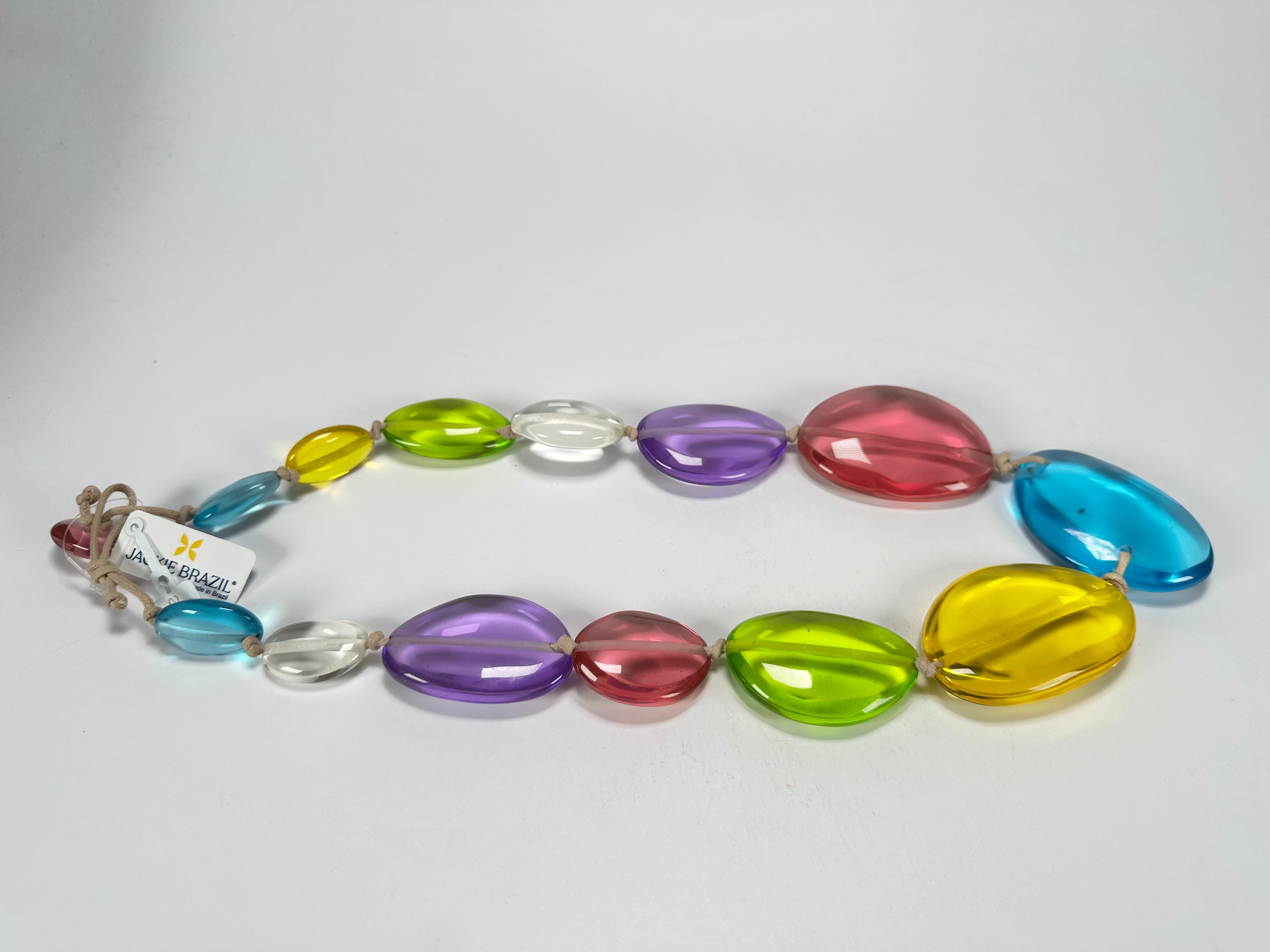 Jackie Brazil "Transparent" Paris Mix Long Flat Riverstones 65cm Necklace ( N3700 )