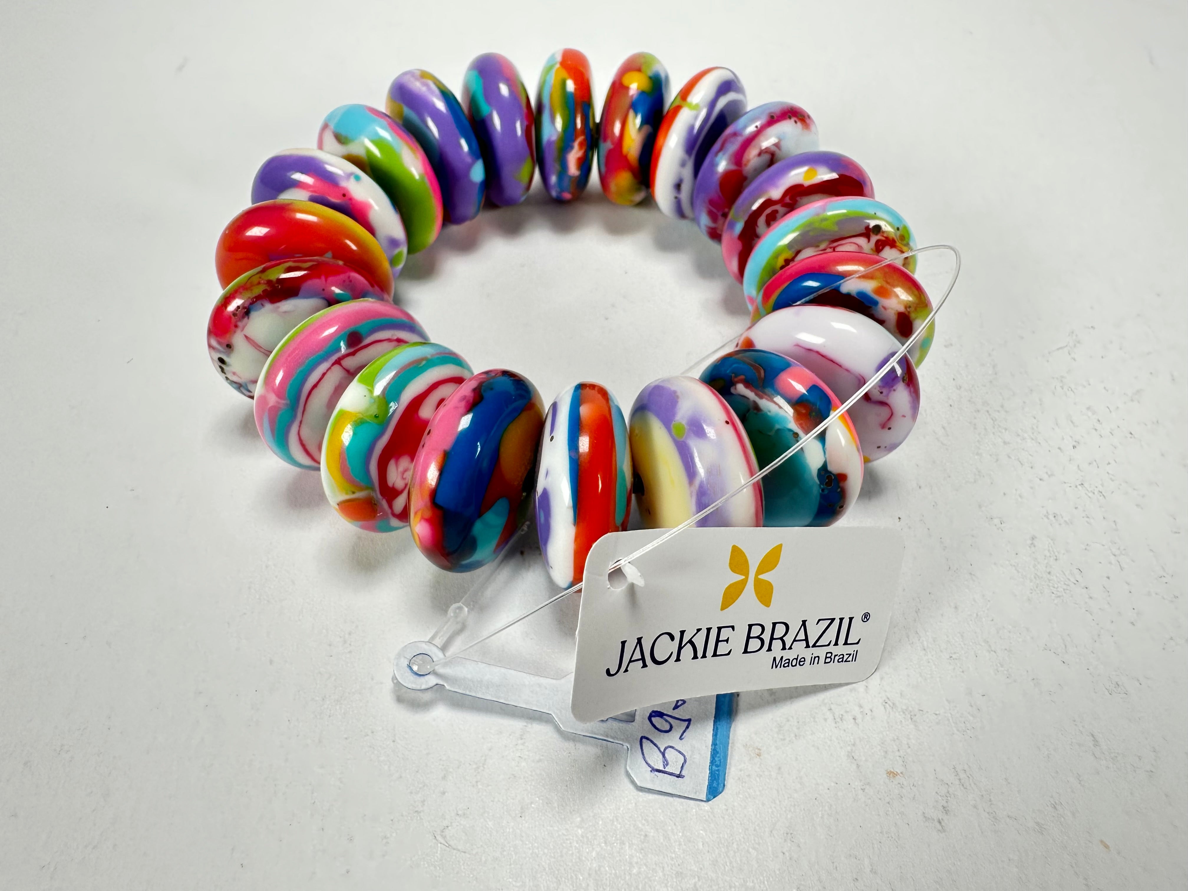 Jackie Brazil "Ana" Kandinsky Elasticated Wheels Resin Bracelet ( B0910 )
