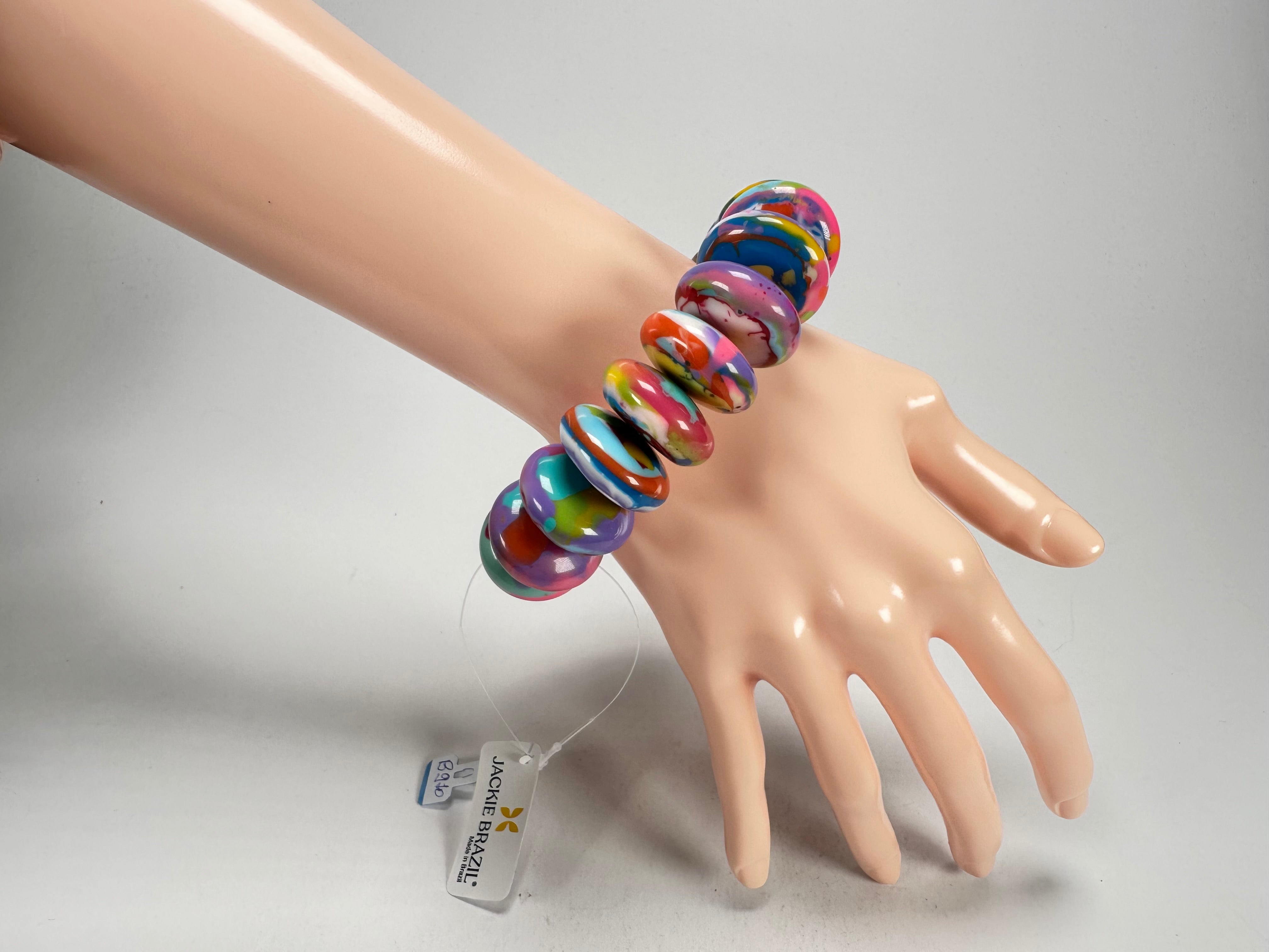 Jackie Brazil "Ana" Kandinsky Elasticated Wheels Resin Bracelet ( B0910 )