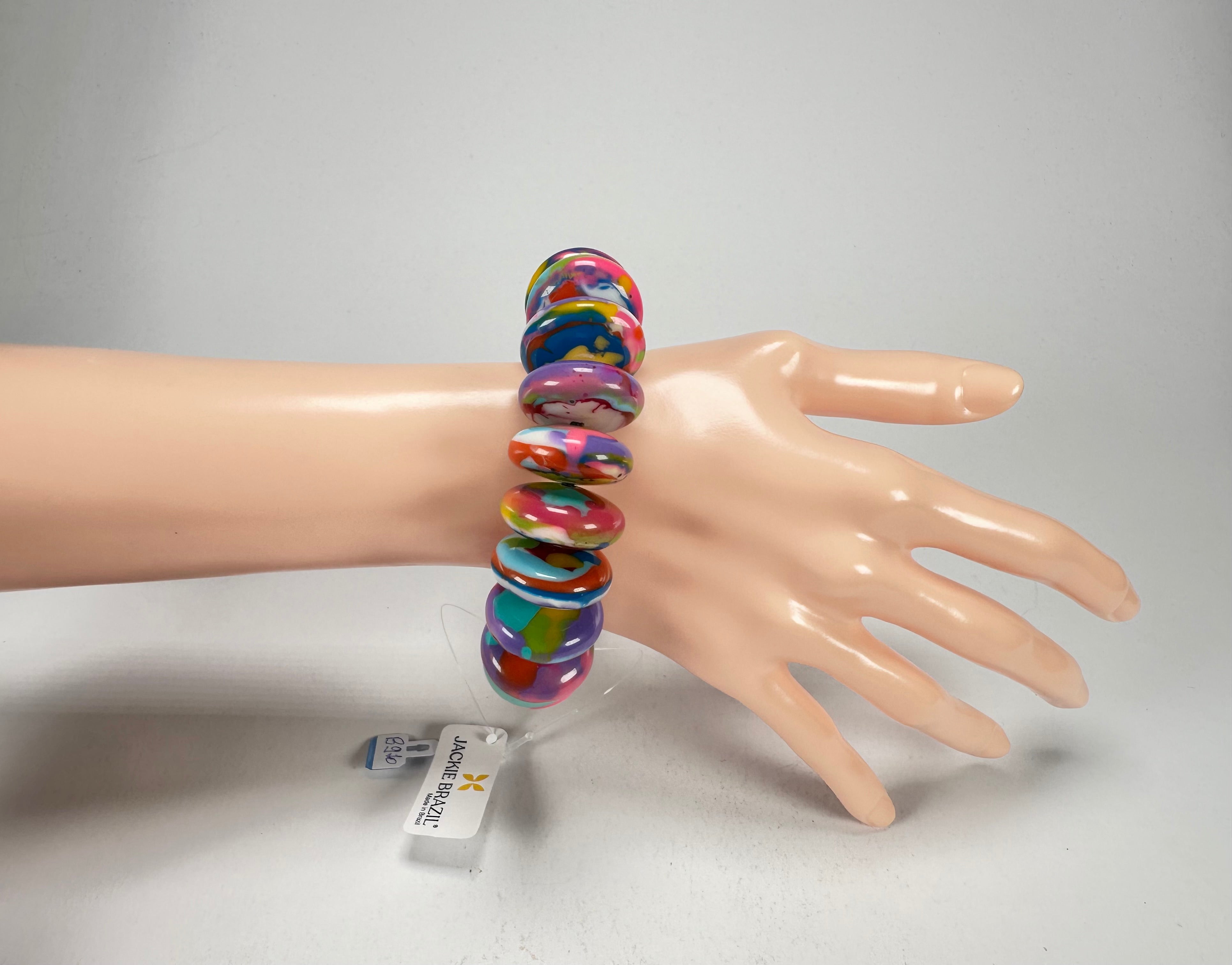 Jackie Brazil "Ana" Kandinsky Elasticated Wheels Resin Bracelet ( B0910 )