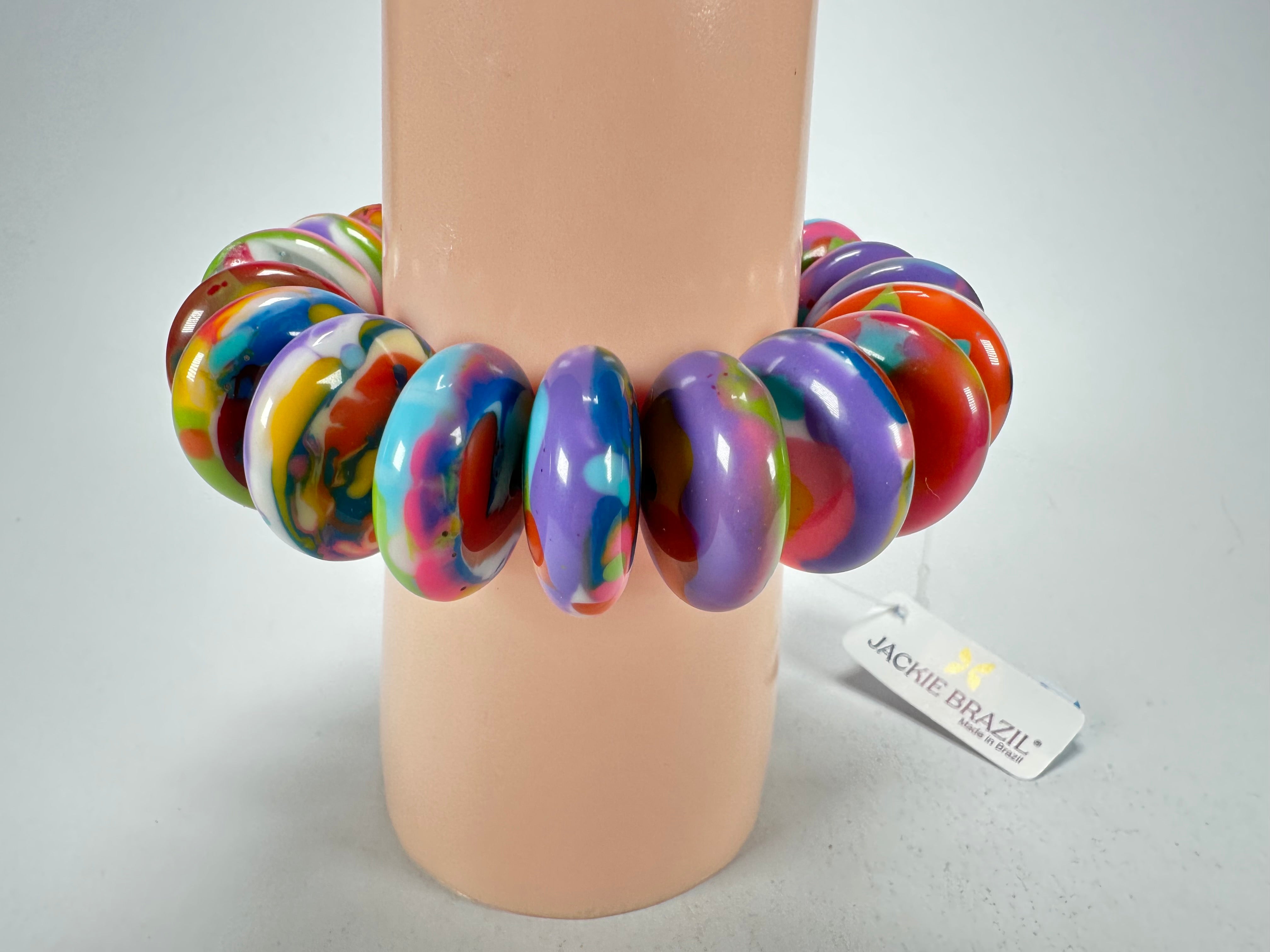Jackie Brazil "Ana" Kandinsky Elasticated Wheels Resin Bracelet ( B0910 )