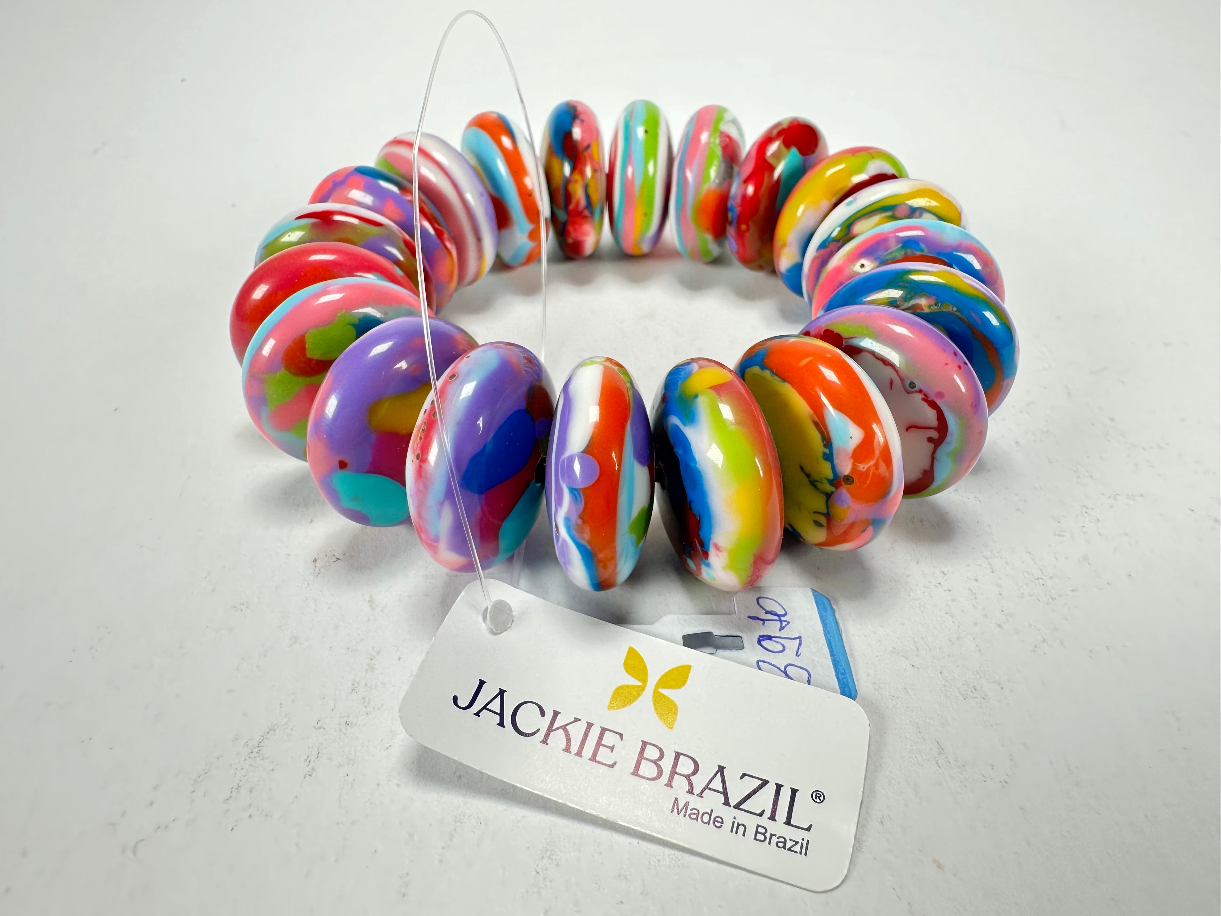 Jackie Brazil "Ana" Kandinsky Elasticated Wheels Resin Bracelet ( B0910 )