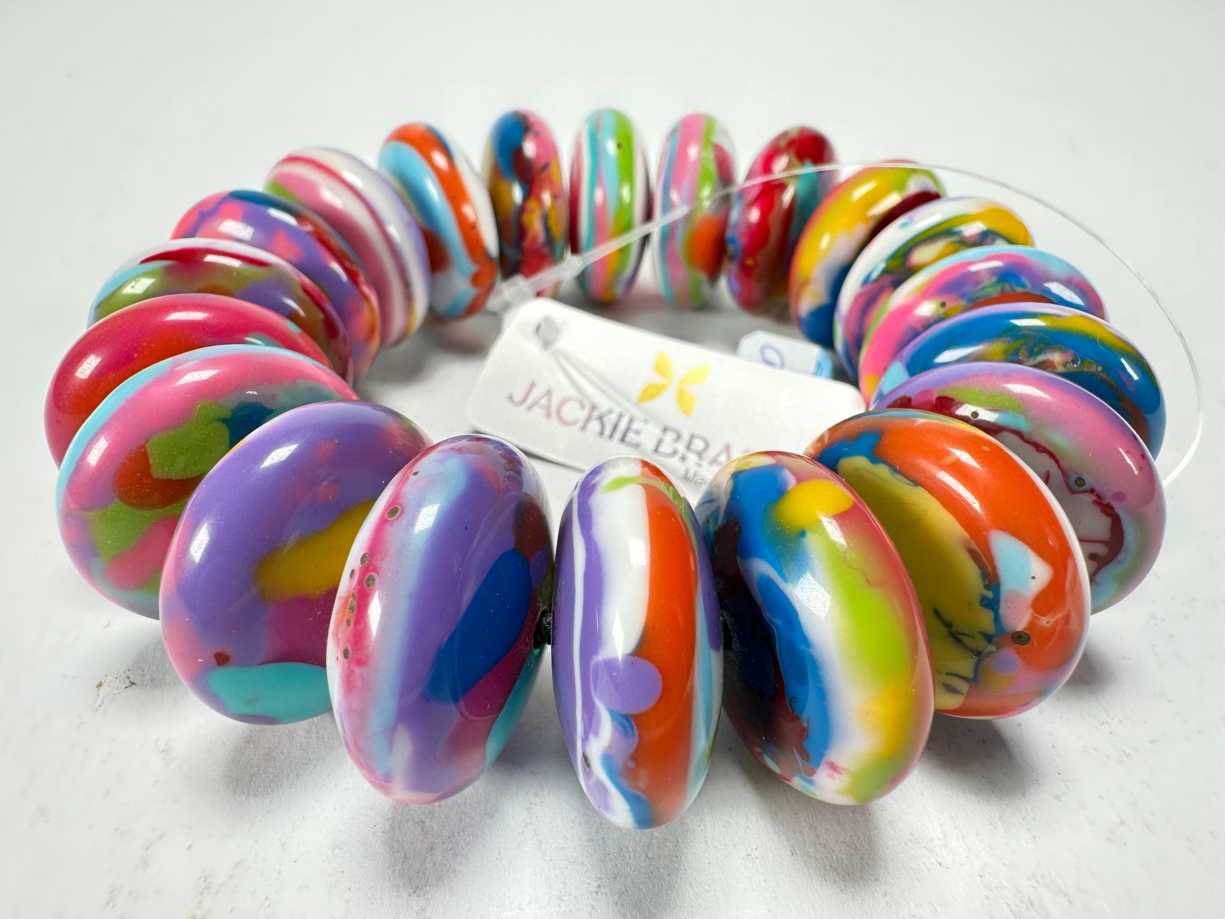 Jackie Brazil "Ana" Kandinsky Elasticated Wheels Resin Bracelet ( B0910 )