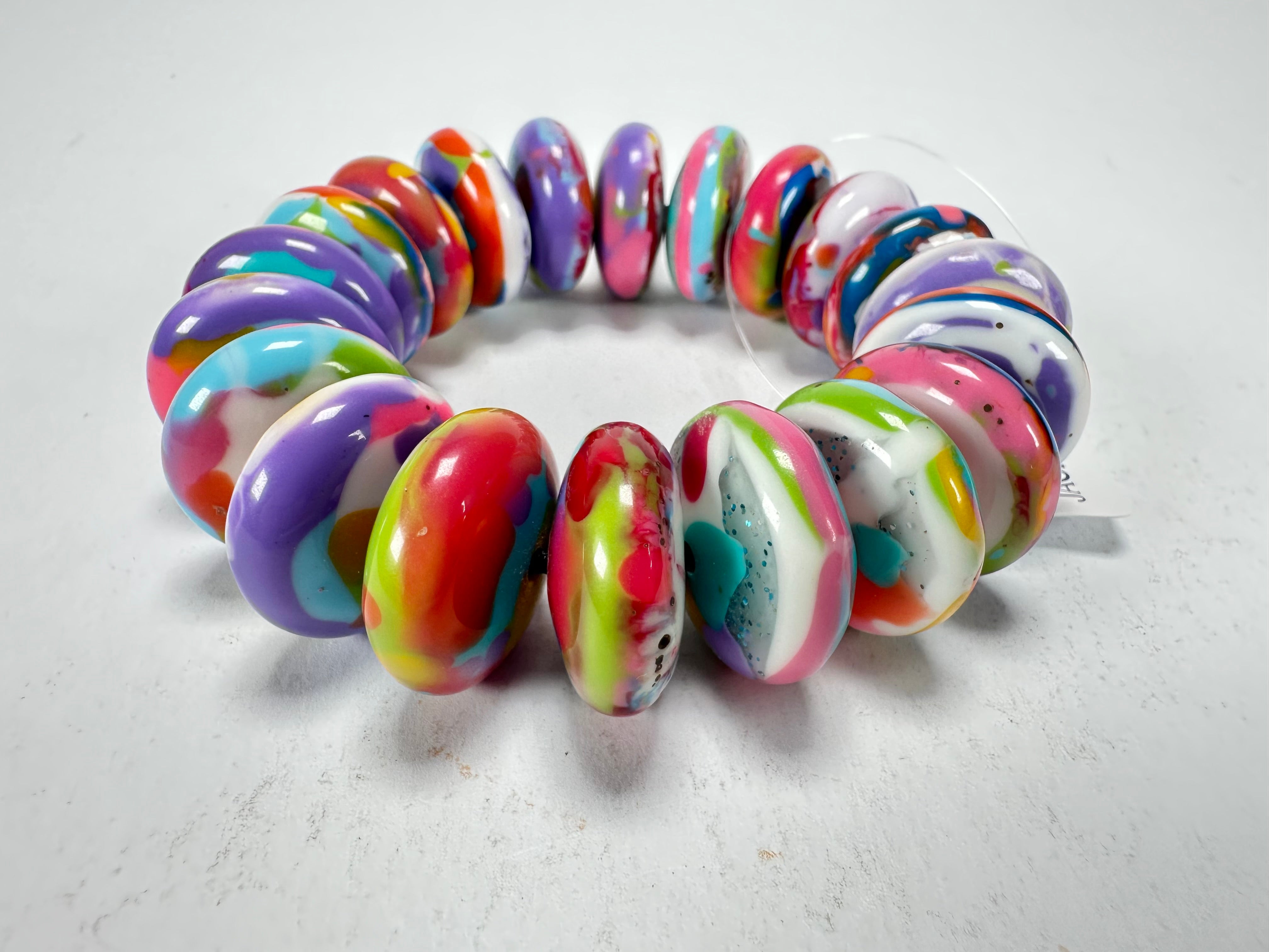 Jackie Brazil "Ana" Kandinsky Elasticated Wheels Resin Bracelet ( B0910 )