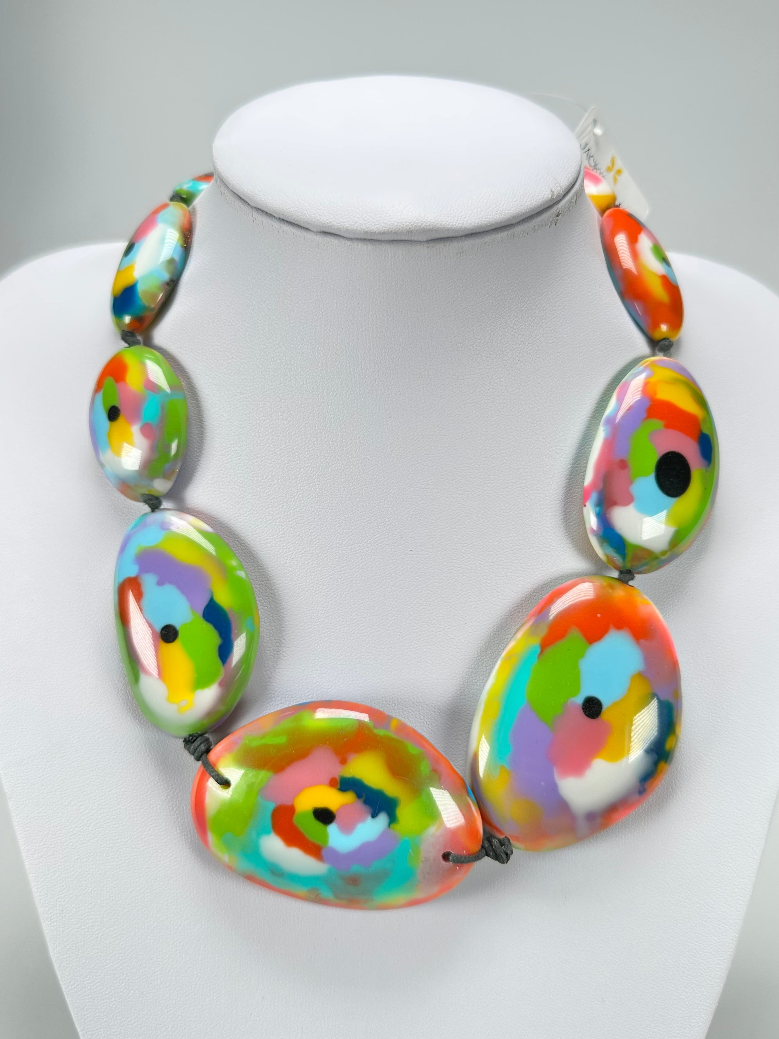 Jackie Brazil "Kandinsky" Short Flat Riverstones 50cm Necklace ( N3616 )