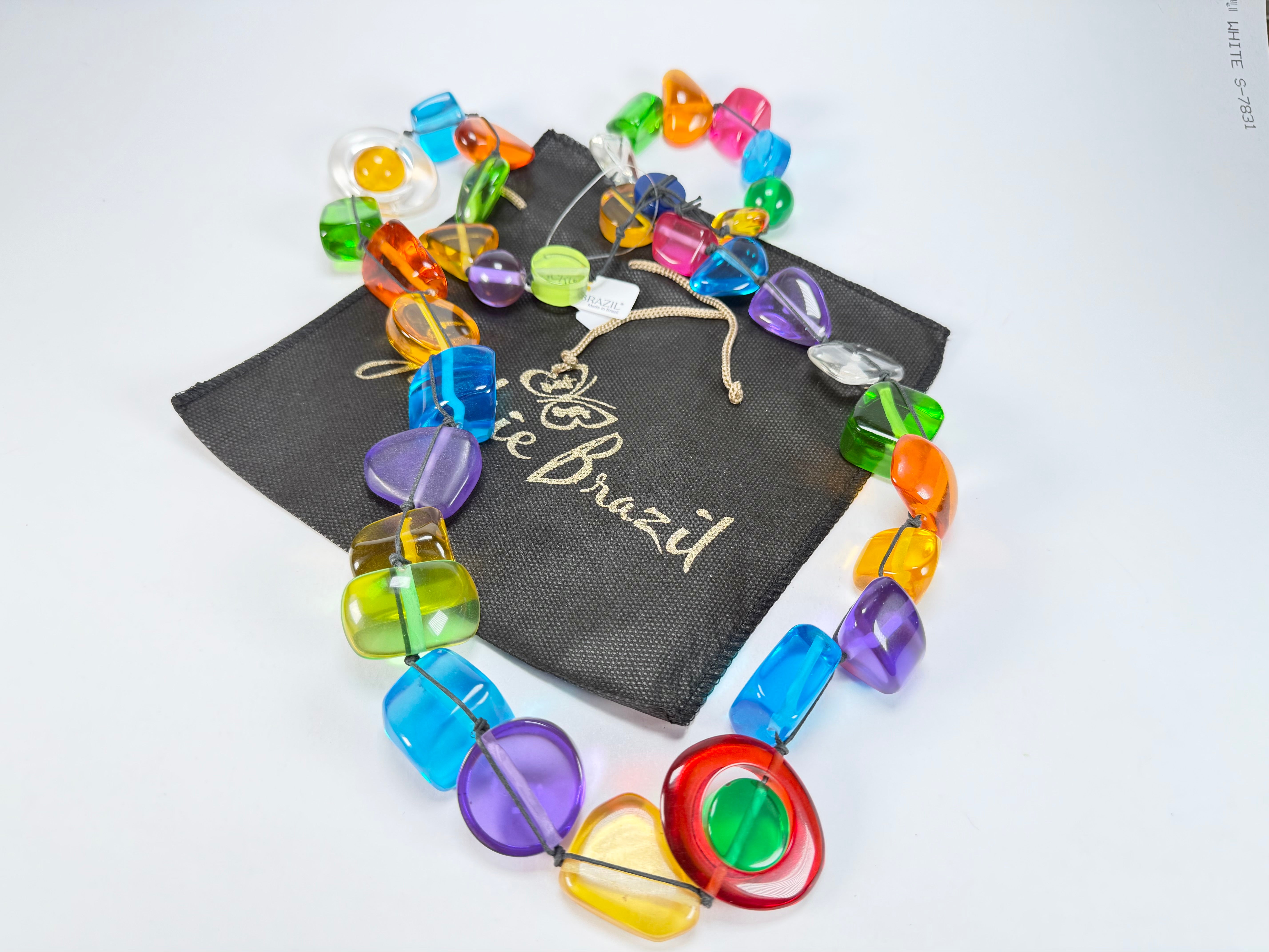 Jackie Brazil "Indiana" Transparent Carnaval Mix Multi-Bead Long Resin 110cm Necklace ( N0038 )