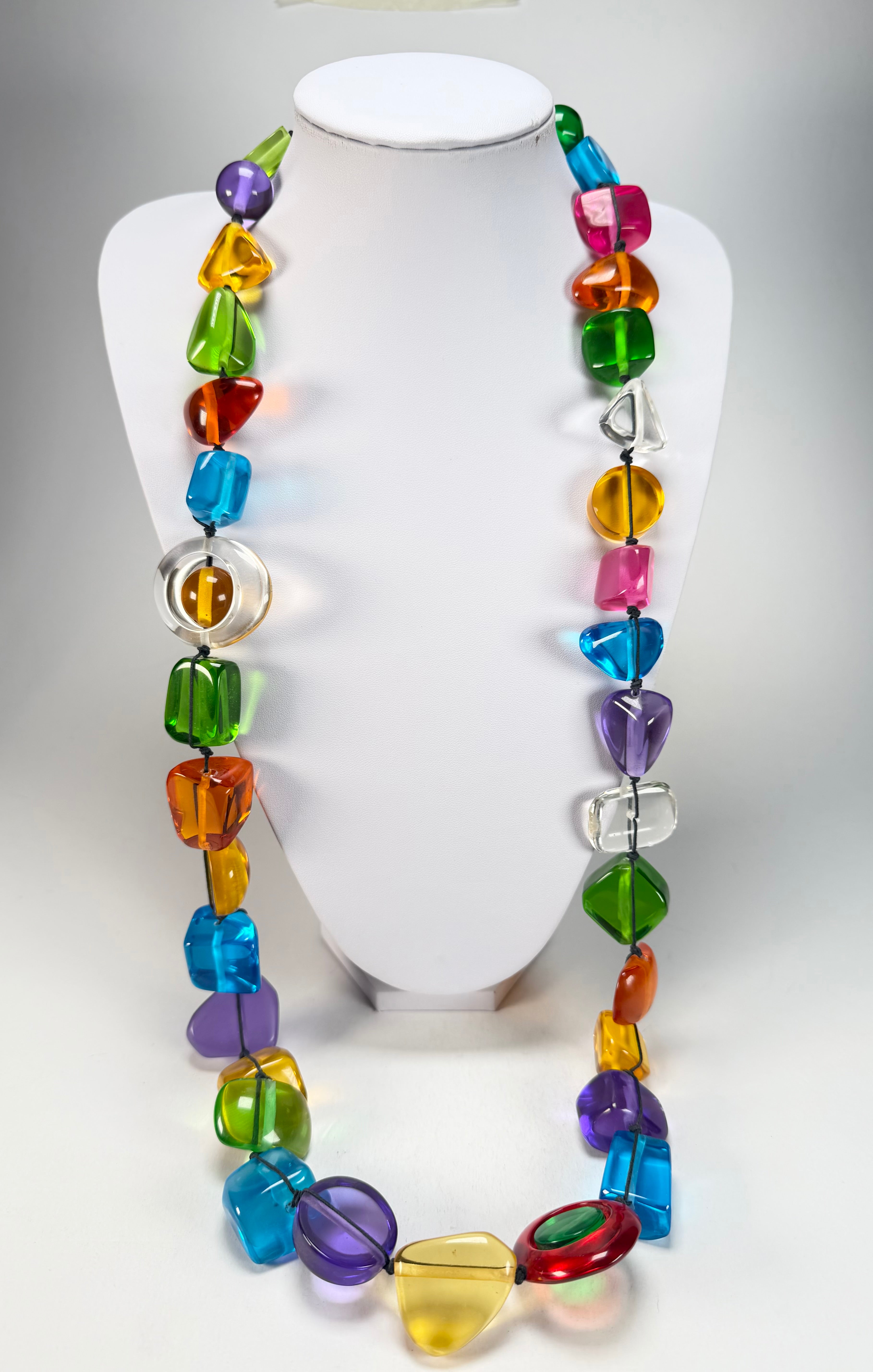 Jackie Brazil "Indiana" Transparent Carnaval Mix Multi-Bead Long Resin 110cm Necklace ( N0038 )