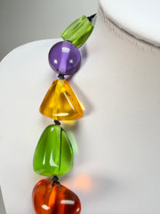 Jackie Brazil "Indiana" Transparent Carnaval Mix Multi-Bead Long Resin 110cm Necklace ( N0038 )
