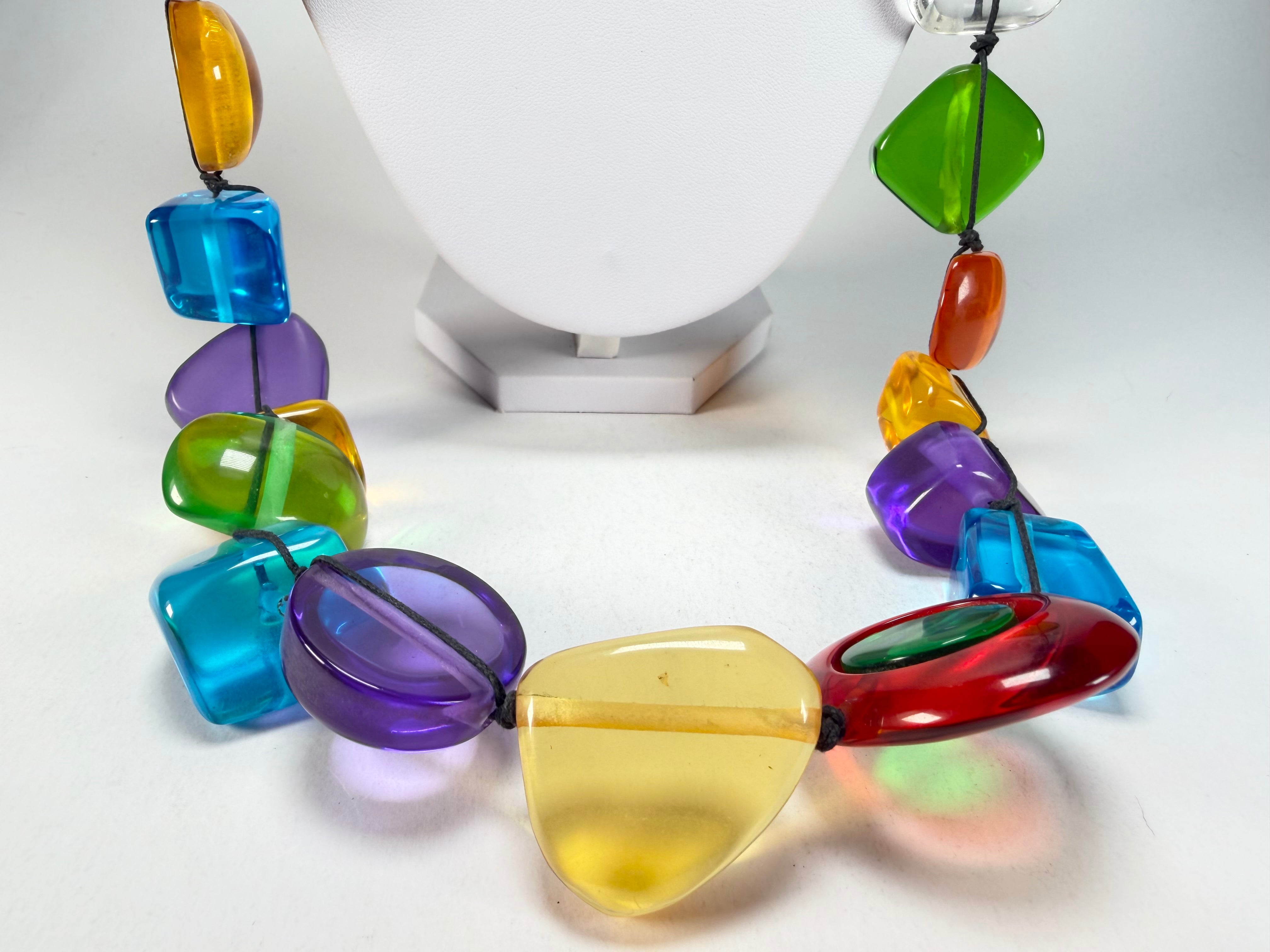 Jackie Brazil "Indiana" Transparent Carnaval Mix Multi-Bead Long Resin 110cm Necklace ( N0038 )