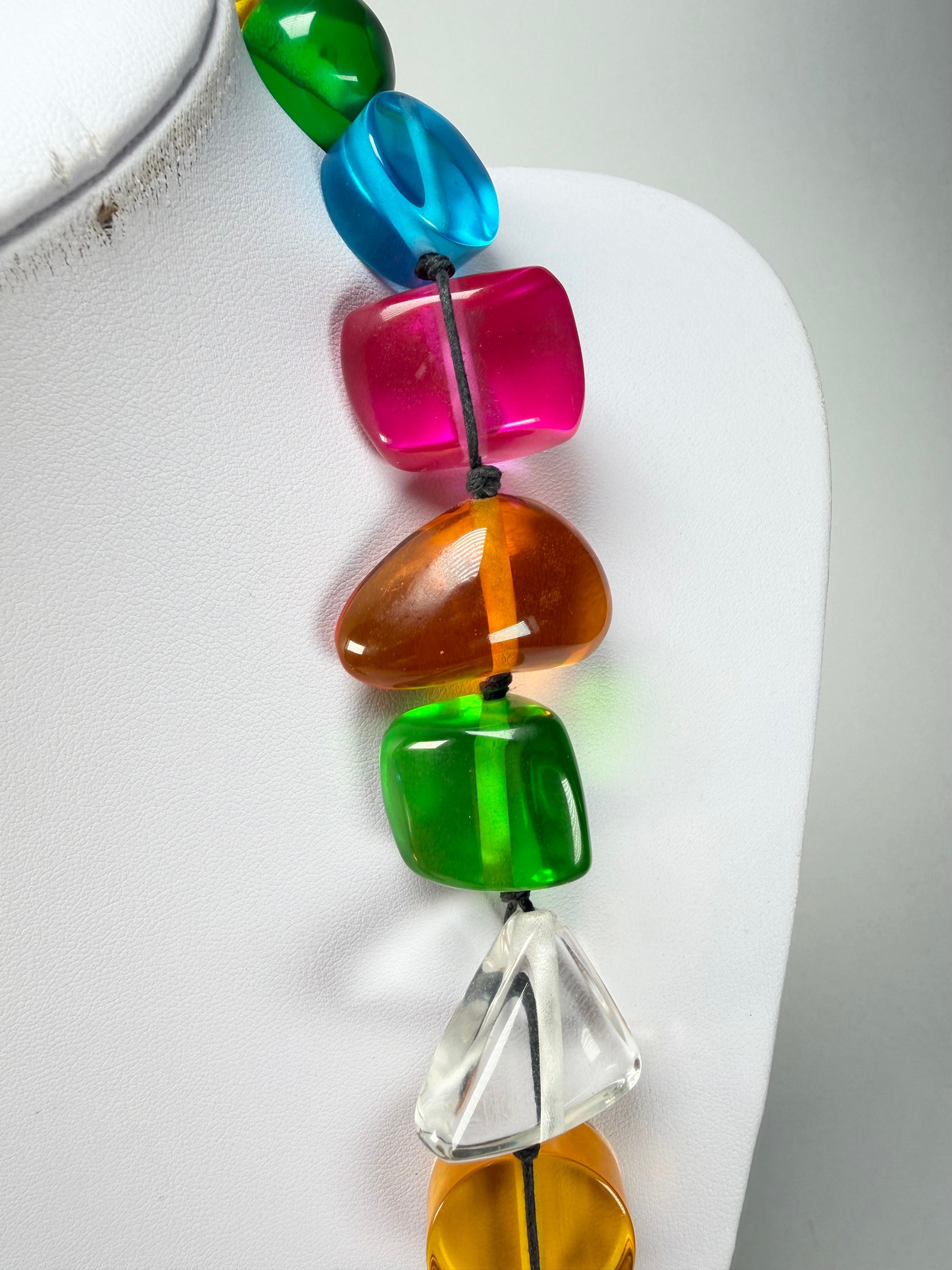 Jackie Brazil "Indiana" Transparent Carnaval Mix Multi-Bead Long Resin 110cm Necklace ( N0038 )