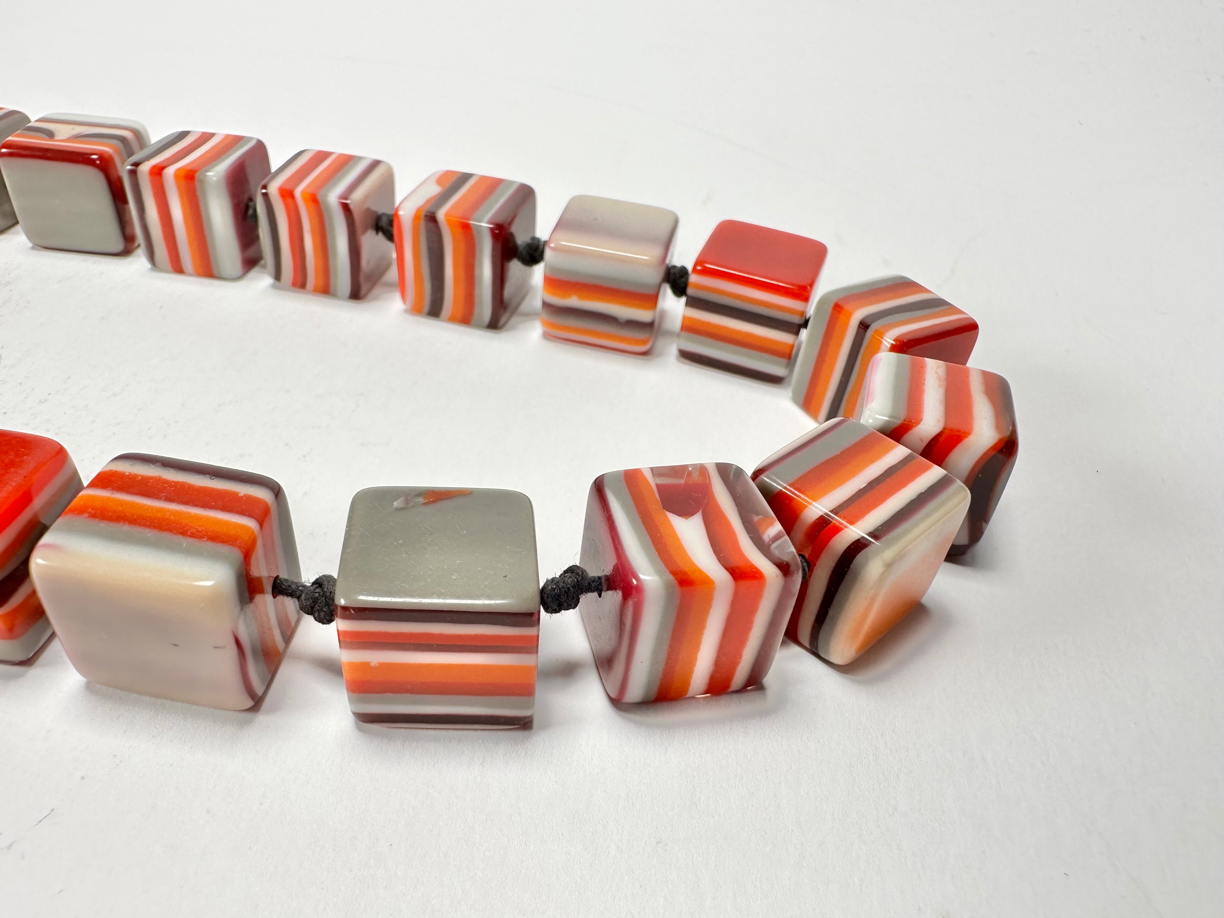 Jackie Brazil "POP" Liquorice Orange Mix Small Cubes 65cm Necklace ( N0046 )