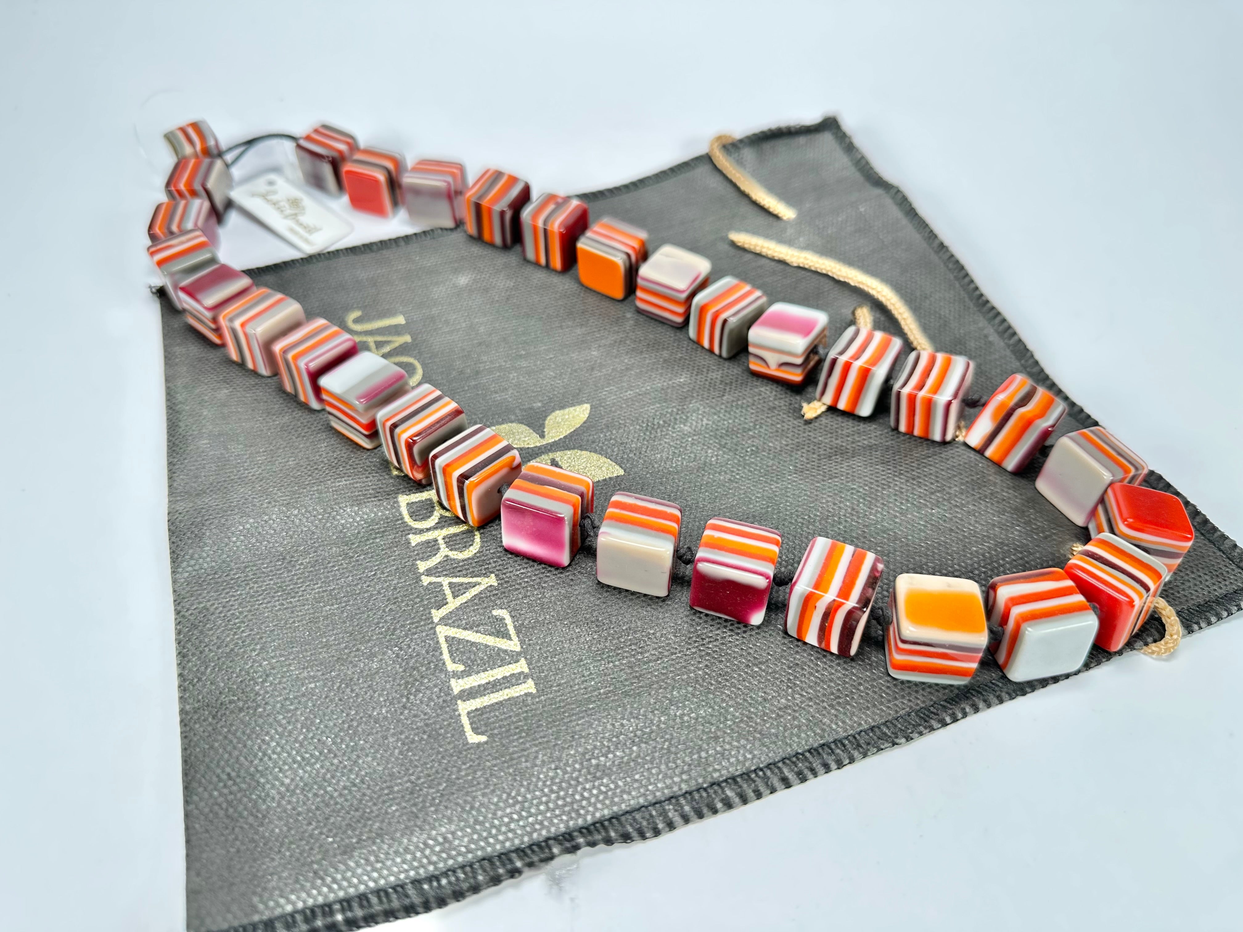 Jackie Brazil "POP" Liquorice Orange Mix Small Cubes 65cm Necklace ( N0046 )