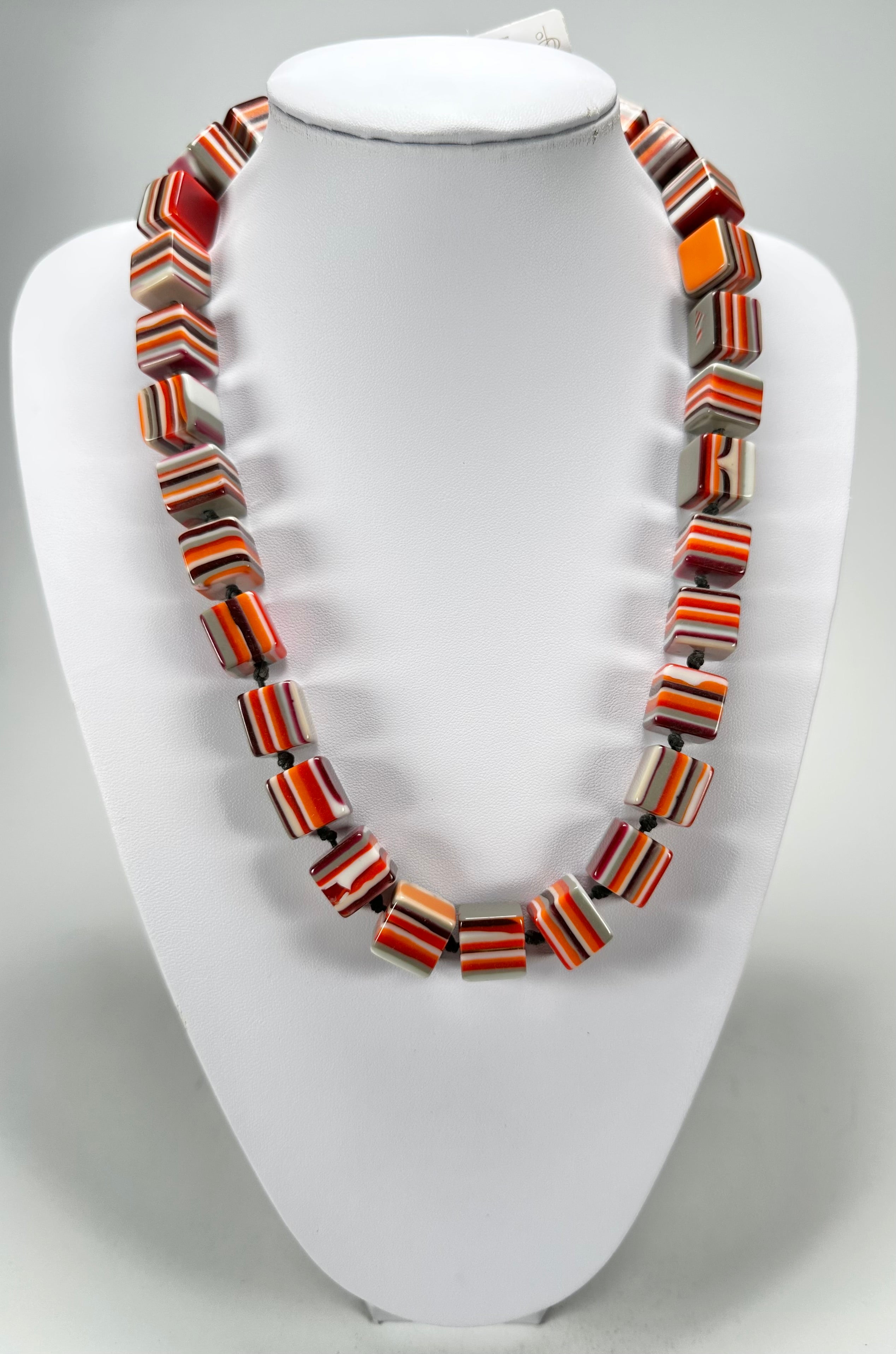 Jackie Brazil "POP" Liquorice Orange Mix Small Cubes 65cm Necklace ( N0046 )