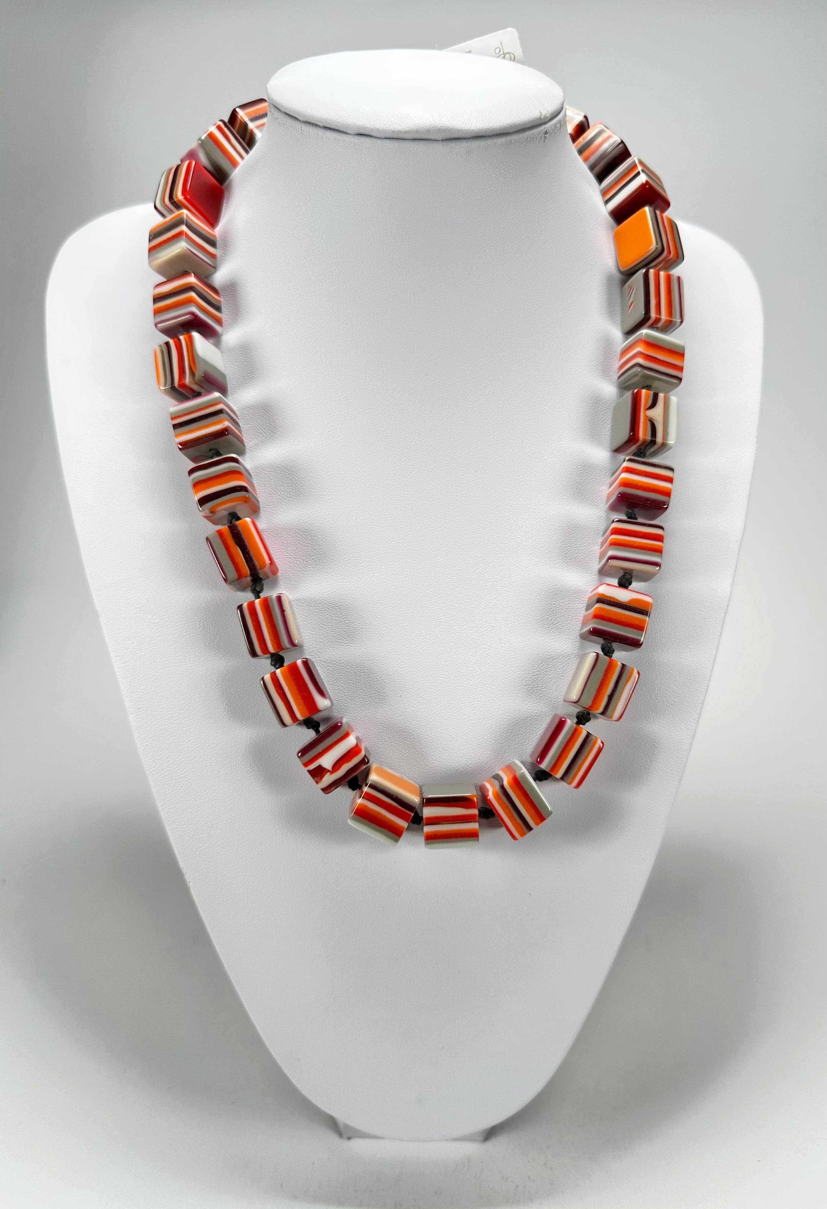Jackie Brazil "POP" Liquorice Orange Mix Small Cubes 65cm Necklace ( N0046 )