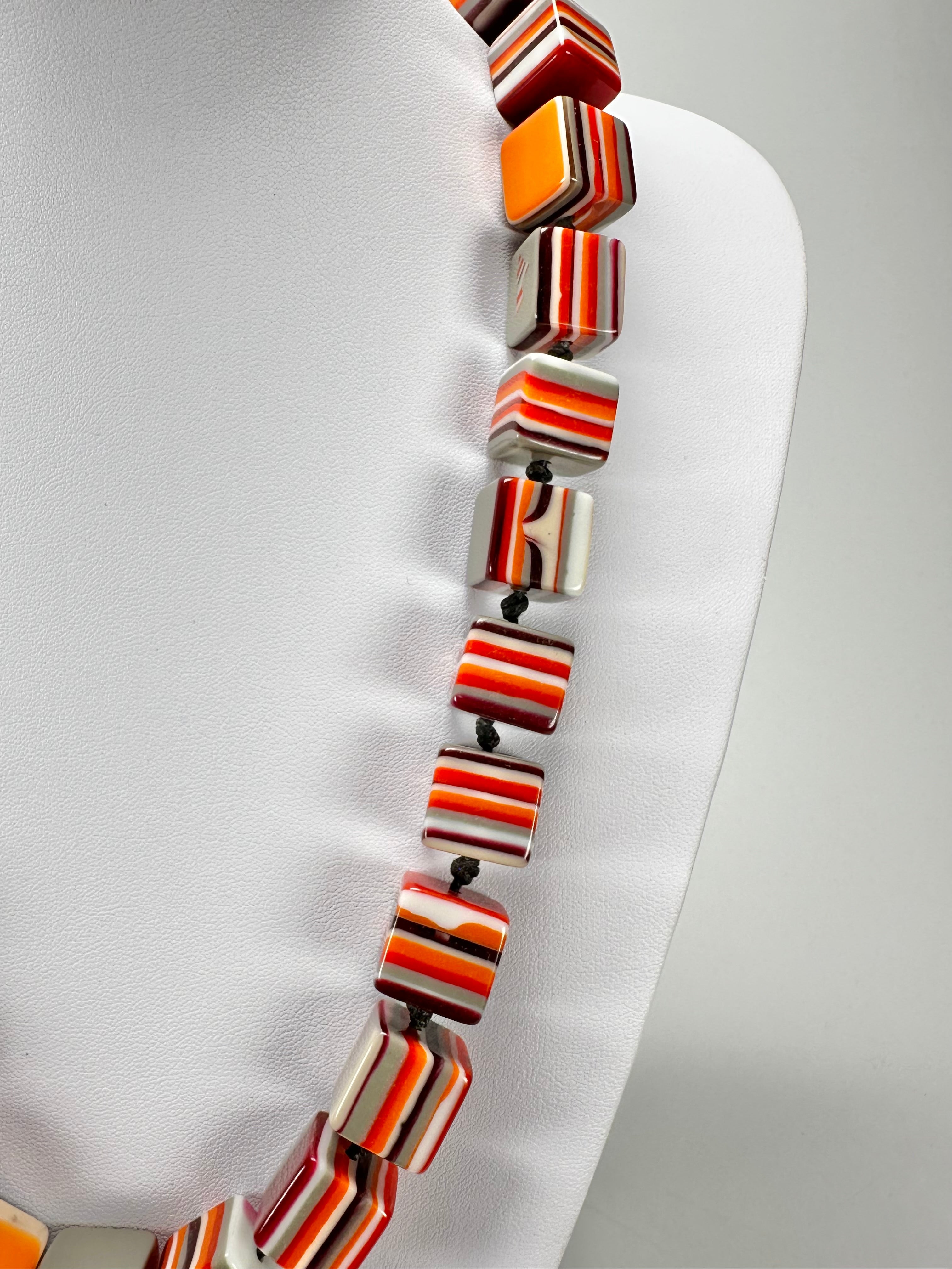 Jackie Brazil "POP" Liquorice Orange Mix Small Cubes 65cm Necklace ( N0046 )