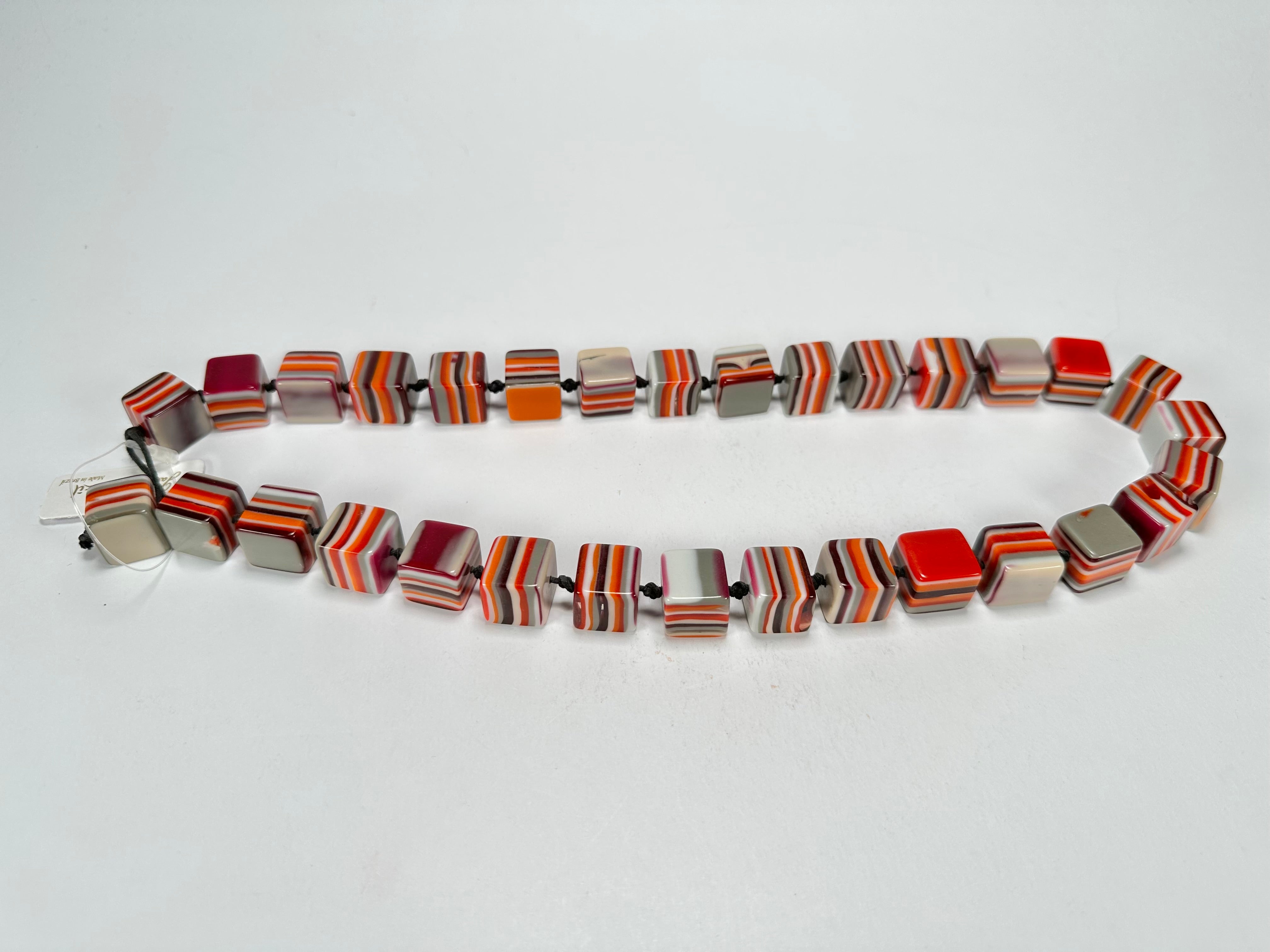 Jackie Brazil "POP" Liquorice Orange Mix Small Cubes 65cm Necklace ( N0046 )