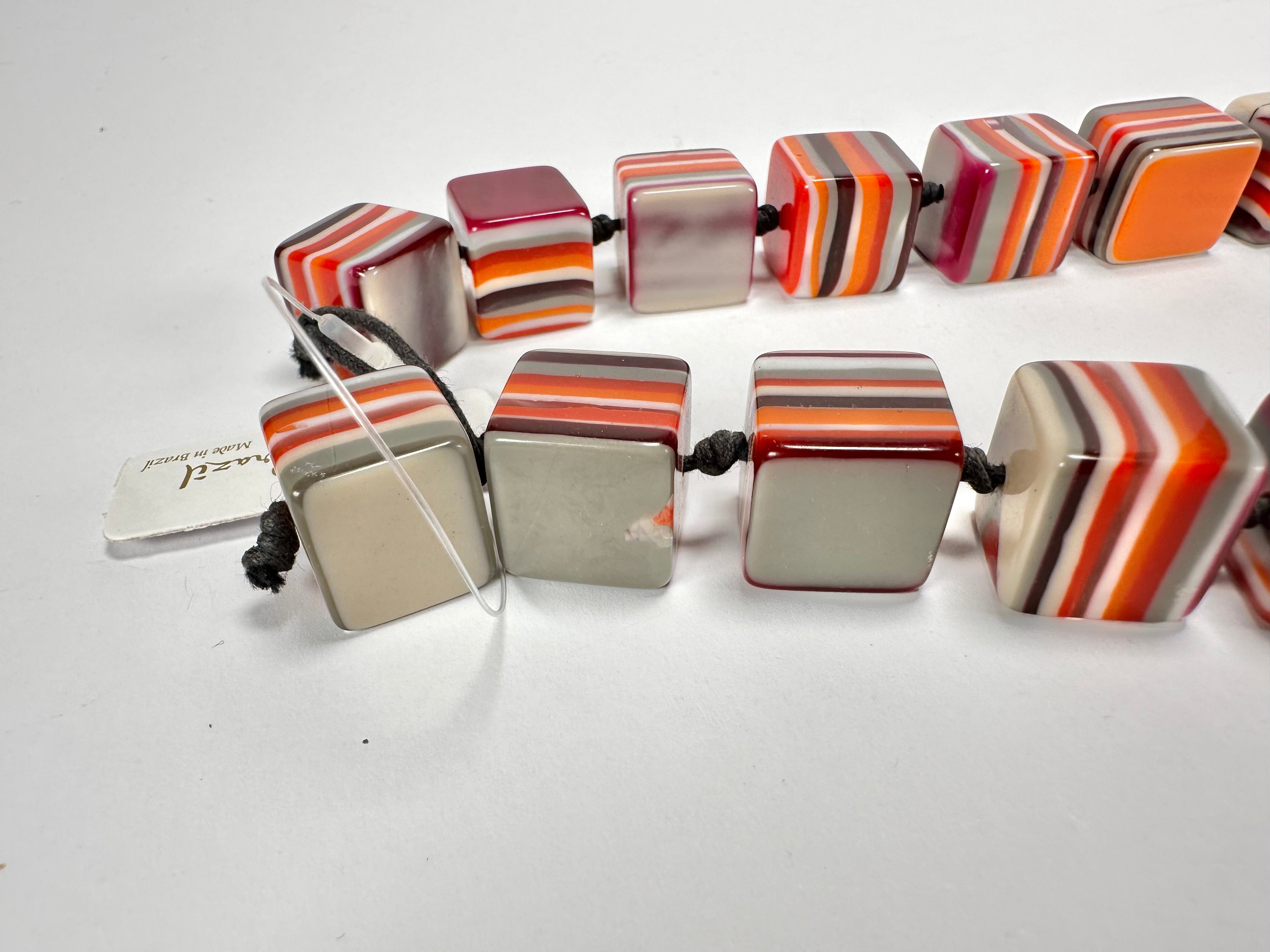 Jackie Brazil "POP" Liquorice Orange Mix Small Cubes 65cm Necklace ( N0046 )