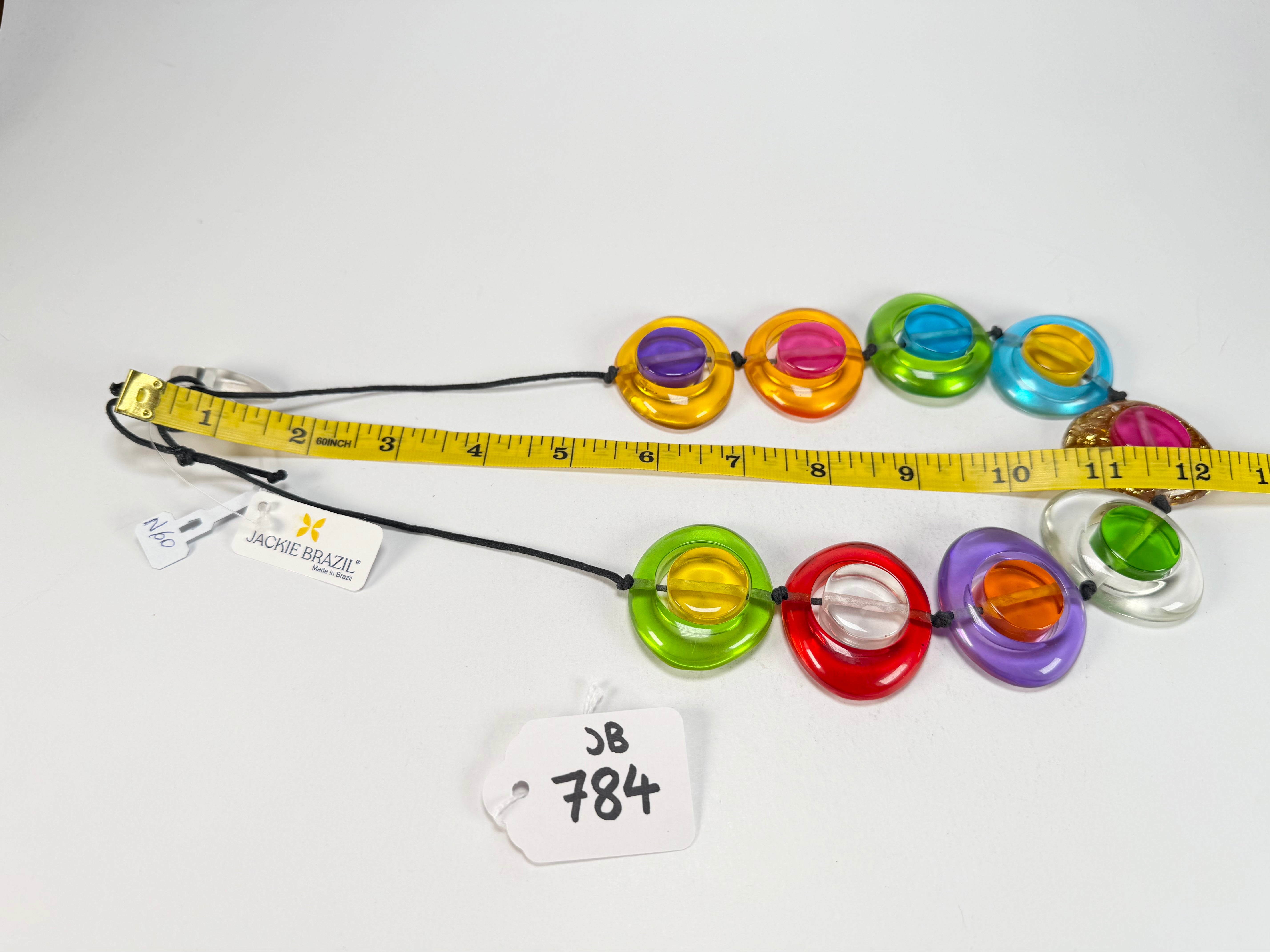 Jackie Brazil "Saturn" Transparent Summer Mix Disk and Cylinder On String Short 50cm Necklace ( N0060 )