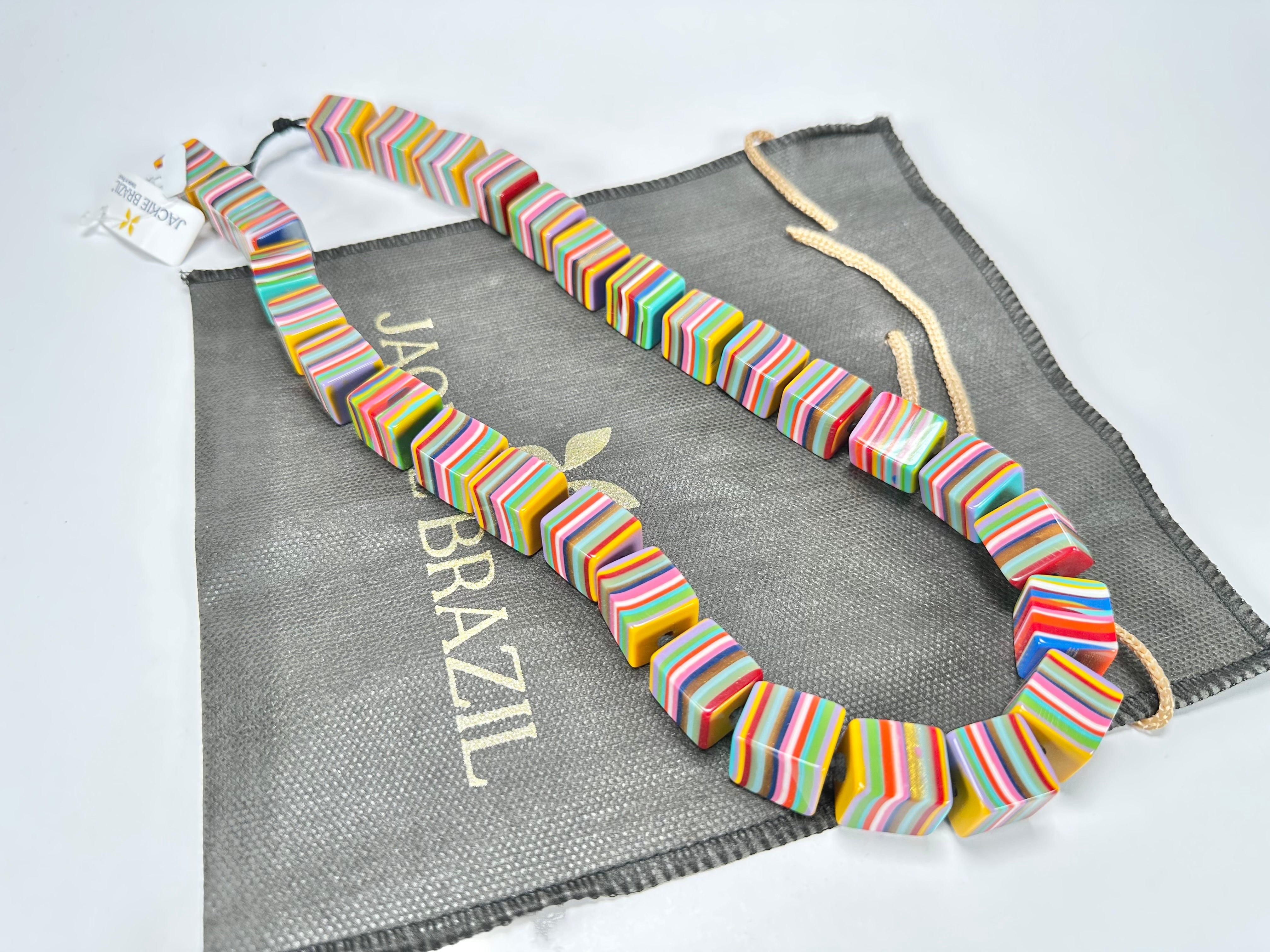 Jackie Brazil "POP" Liquorice Mix Colours Small Cubes 65cm Necklace ( N0046 )
