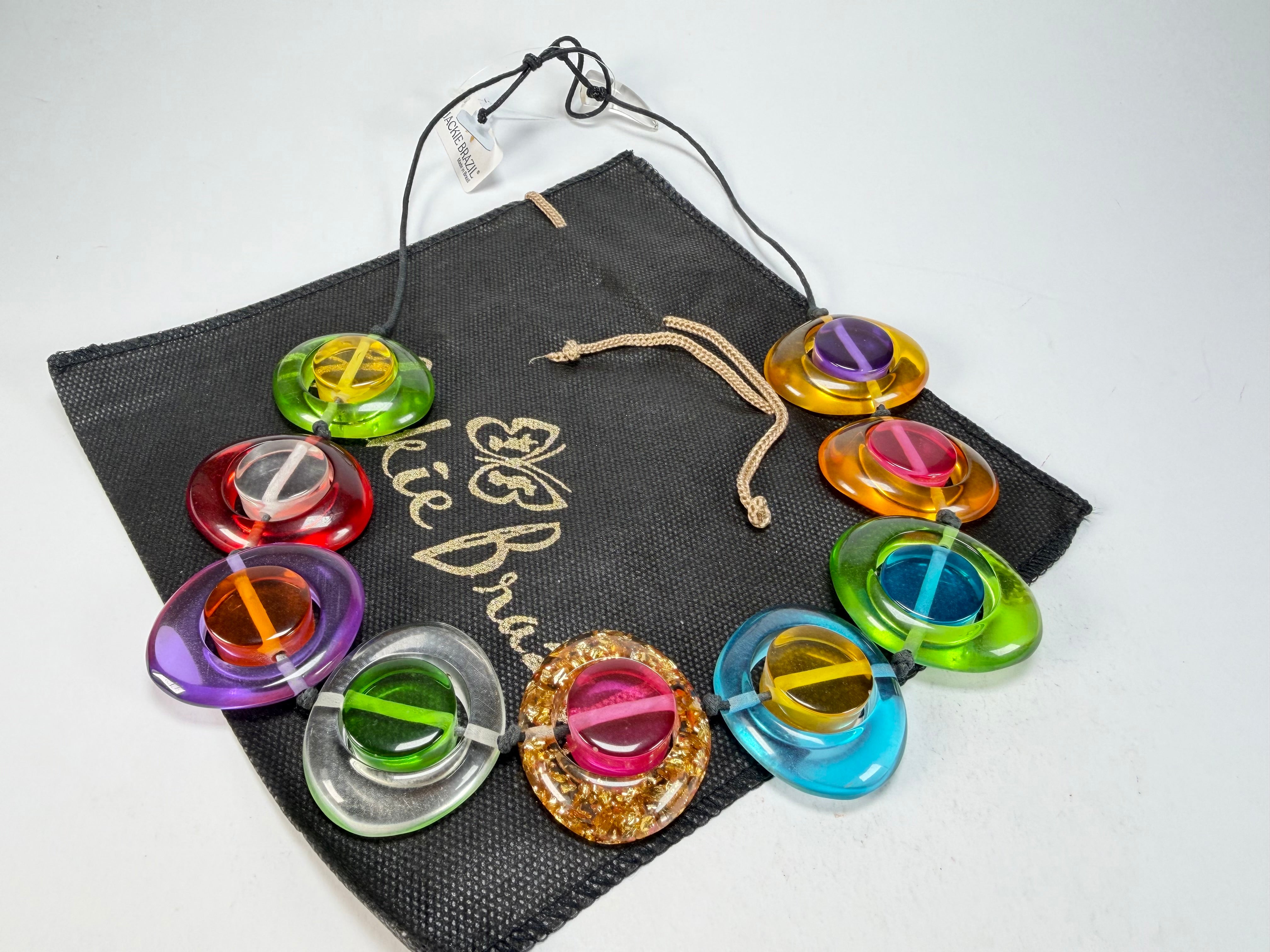 Jackie Brazil "Saturn" Transparent Summer Mix Disk and Cylinder On String Short 50cm Necklace ( N0060 )