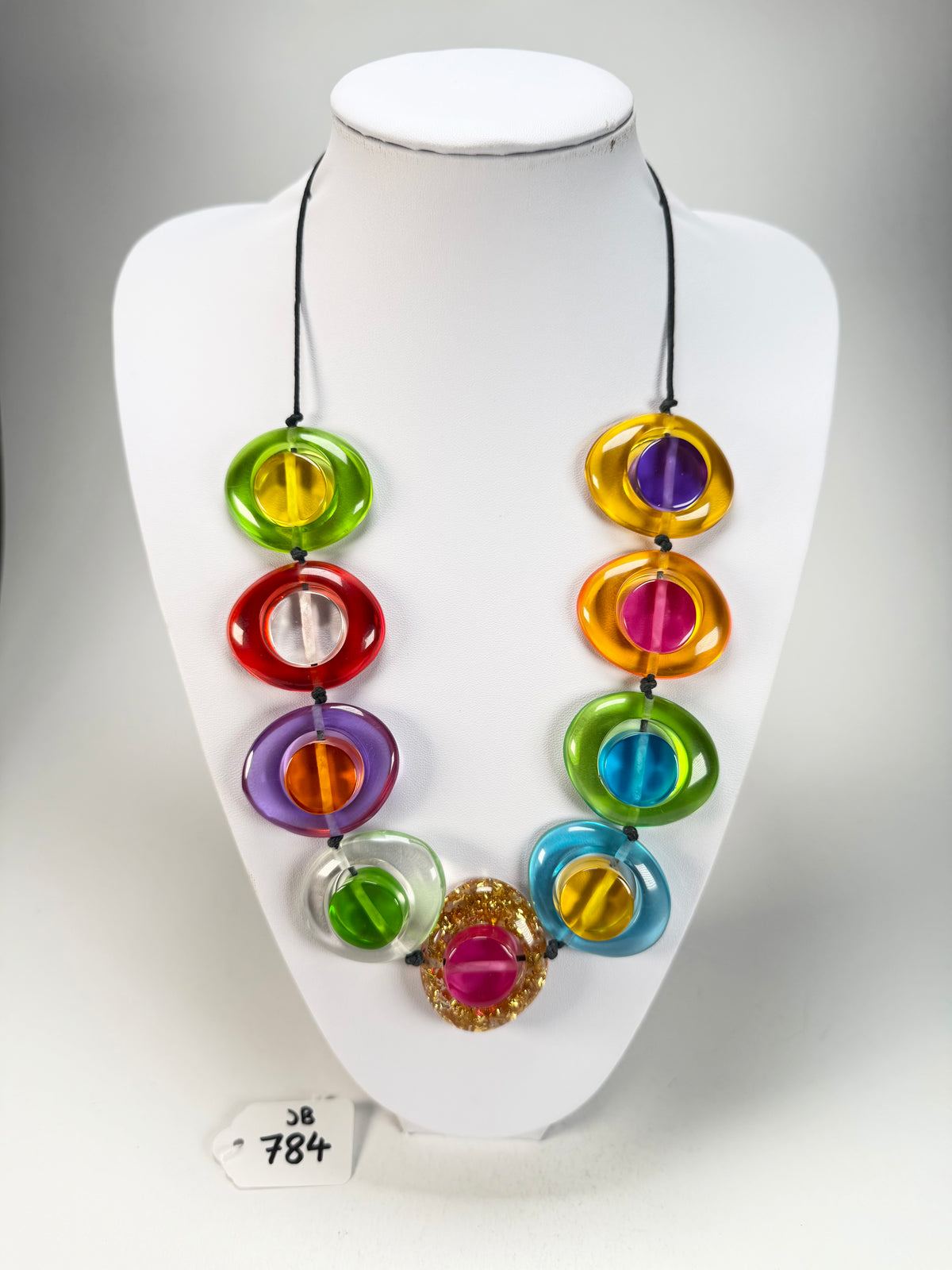 Jackie Brazil "Saturn" Transparent Summer Mix Disk and Cylinder On String Short 50cm Necklace ( N0060 )