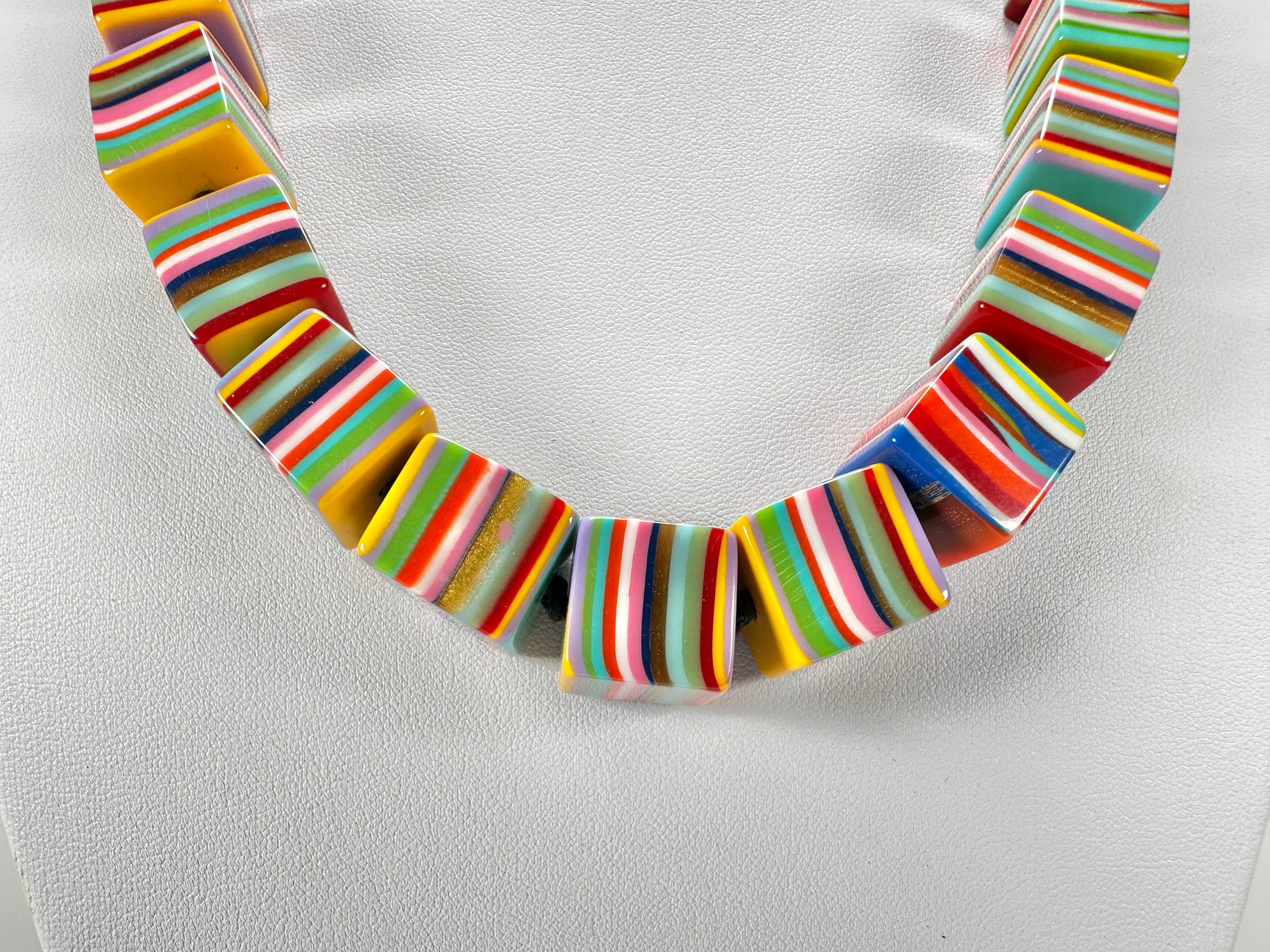 Jackie Brazil "POP" Liquorice Mix Colours Small Cubes 65cm Necklace ( N0046 )
