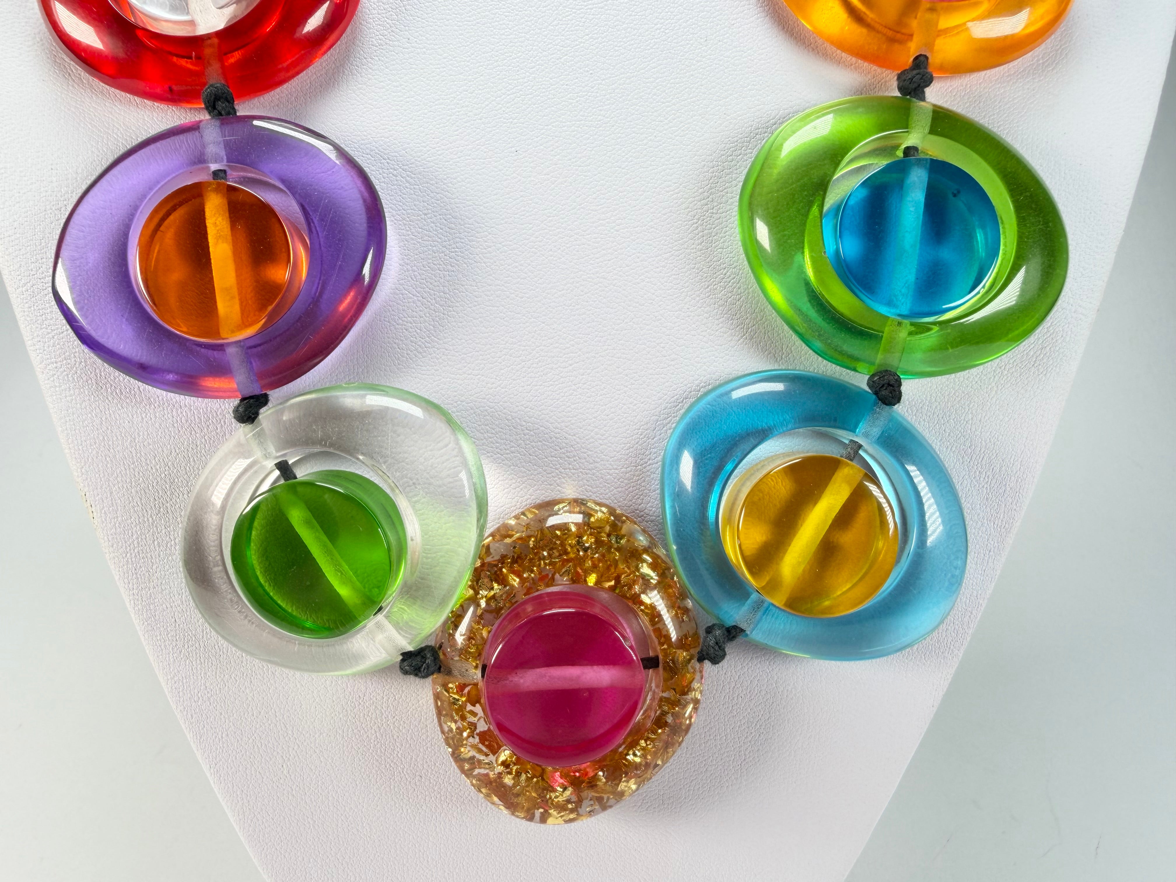 Jackie Brazil "Saturn" Transparent Summer Mix Disk and Cylinder On String Short 50cm Necklace ( N0060 )