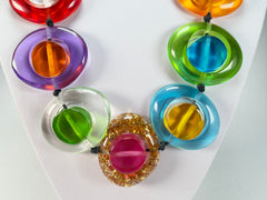 Jackie Brazil "Saturn" Transparent Summer Mix Disk and Cylinder On String Short 50cm Necklace ( N0060 )