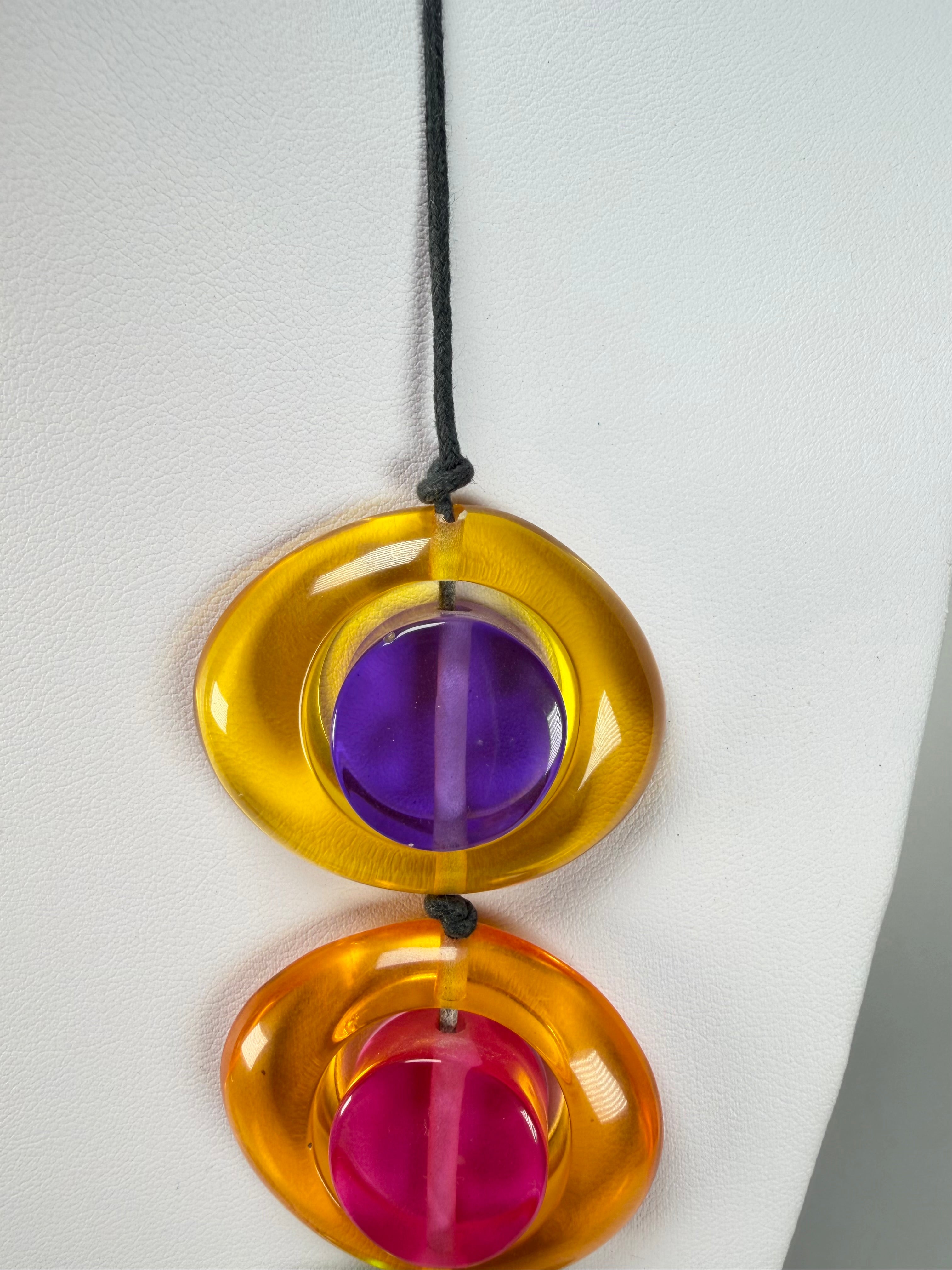Jackie Brazil "Saturn" Transparent Summer Mix Disk and Cylinder On String Short 50cm Necklace ( N0060 )