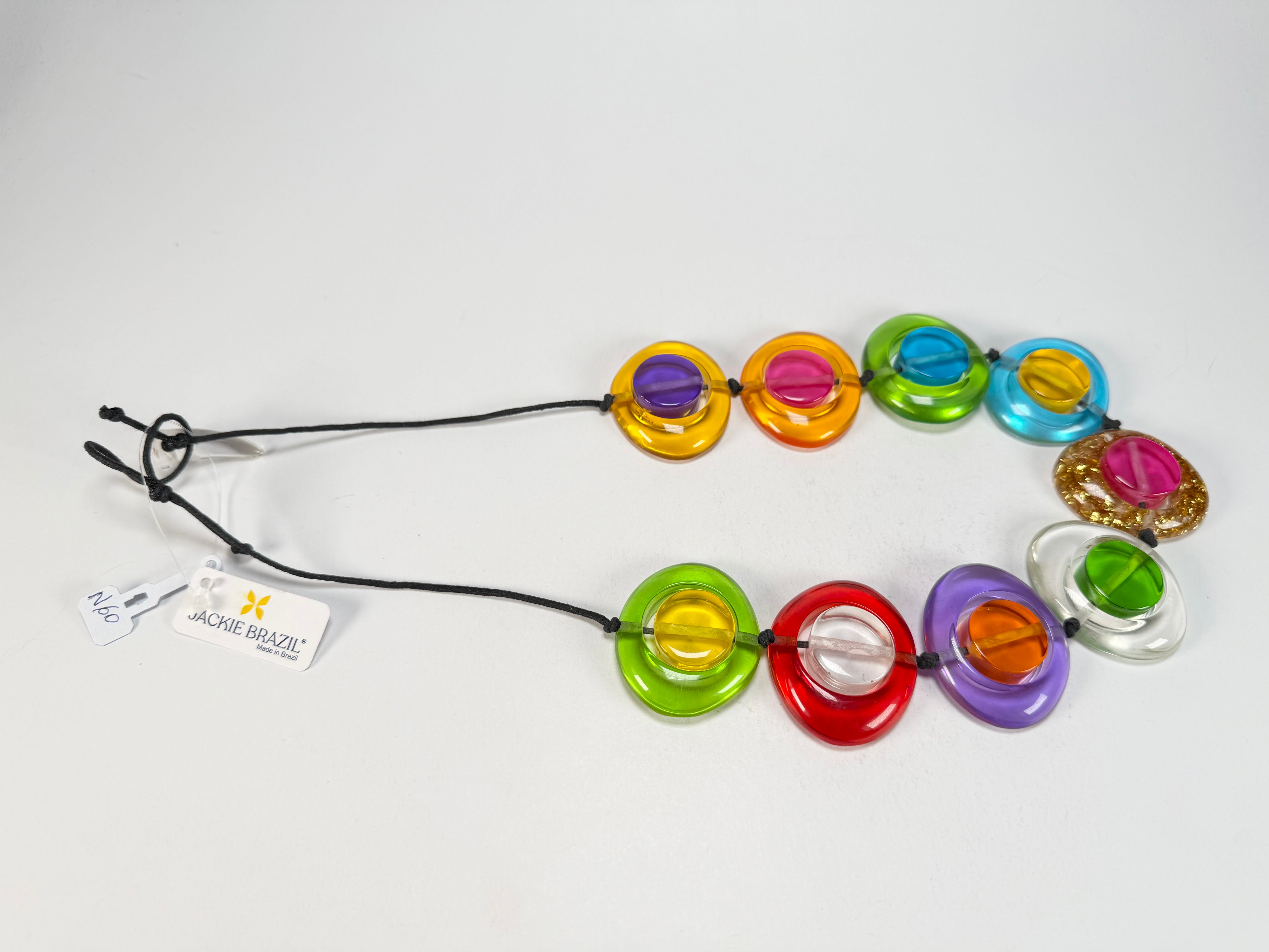 Jackie Brazil "Saturn" Transparent Summer Mix Disk and Cylinder On String Short 50cm Necklace ( N0060 )