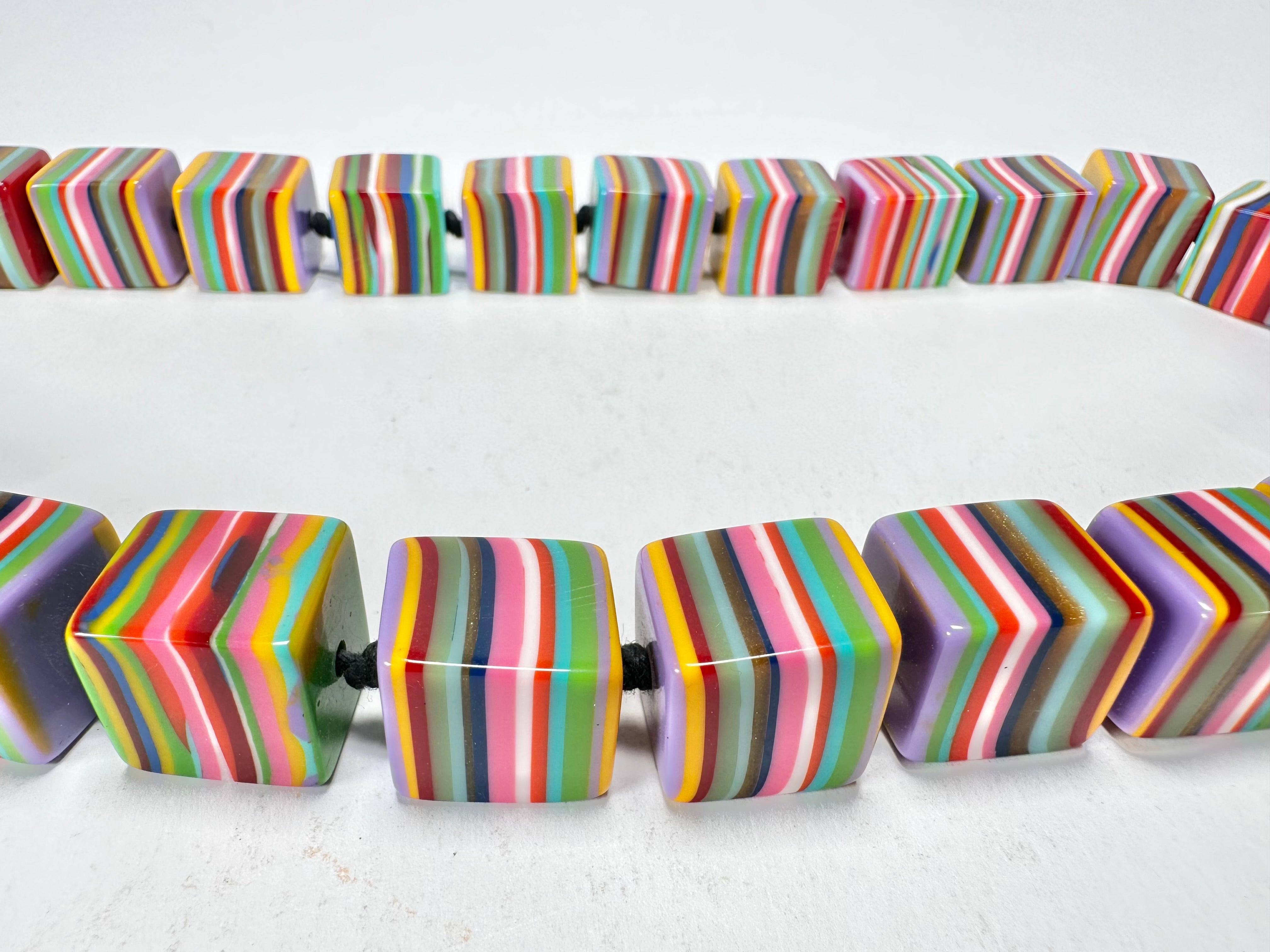 Jackie Brazil "POP" Liquorice Mix Colours Small Cubes 65cm Necklace ( N0046 )