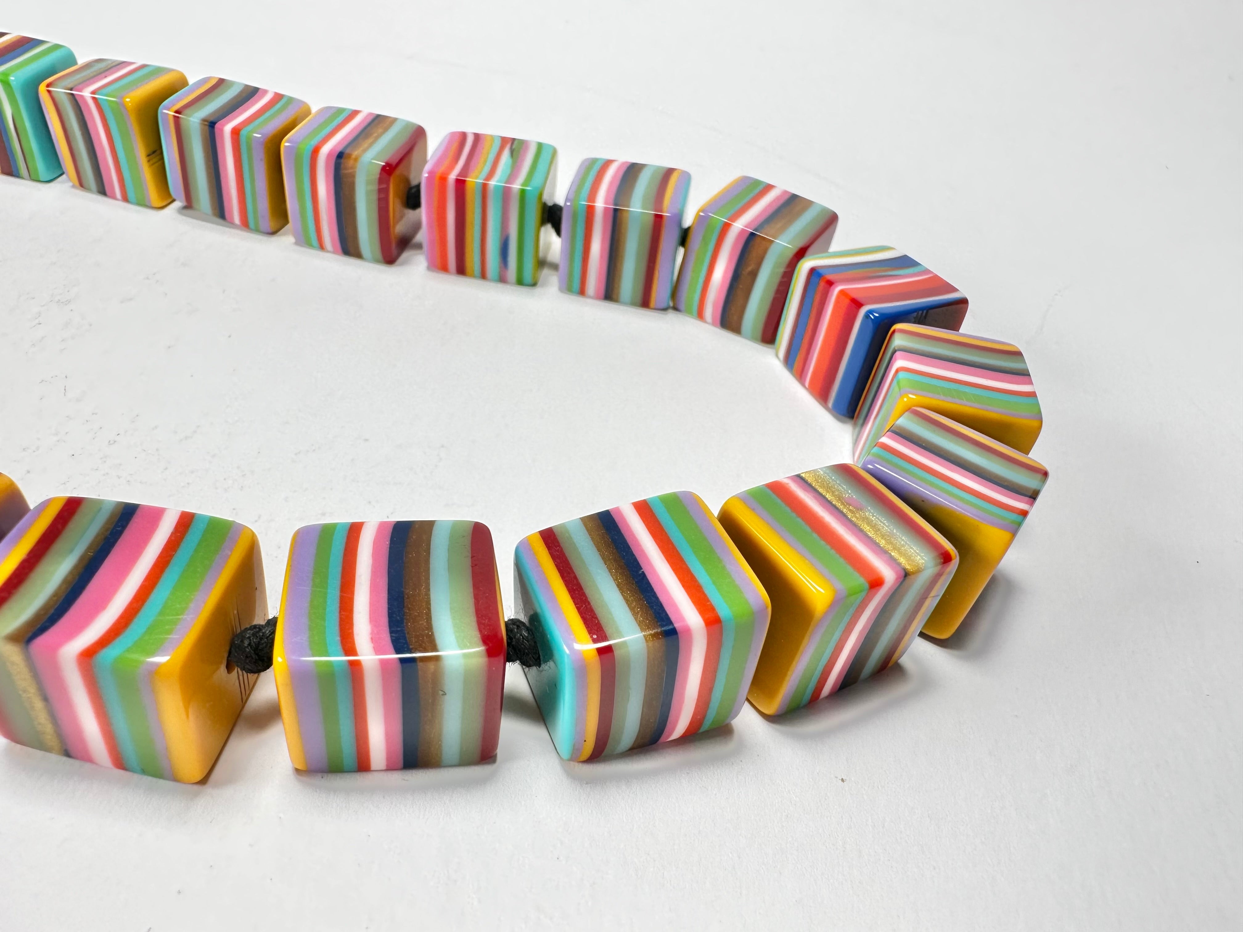 Jackie Brazil "POP" Liquorice Mix Colours Small Cubes 65cm Necklace ( N0046 )