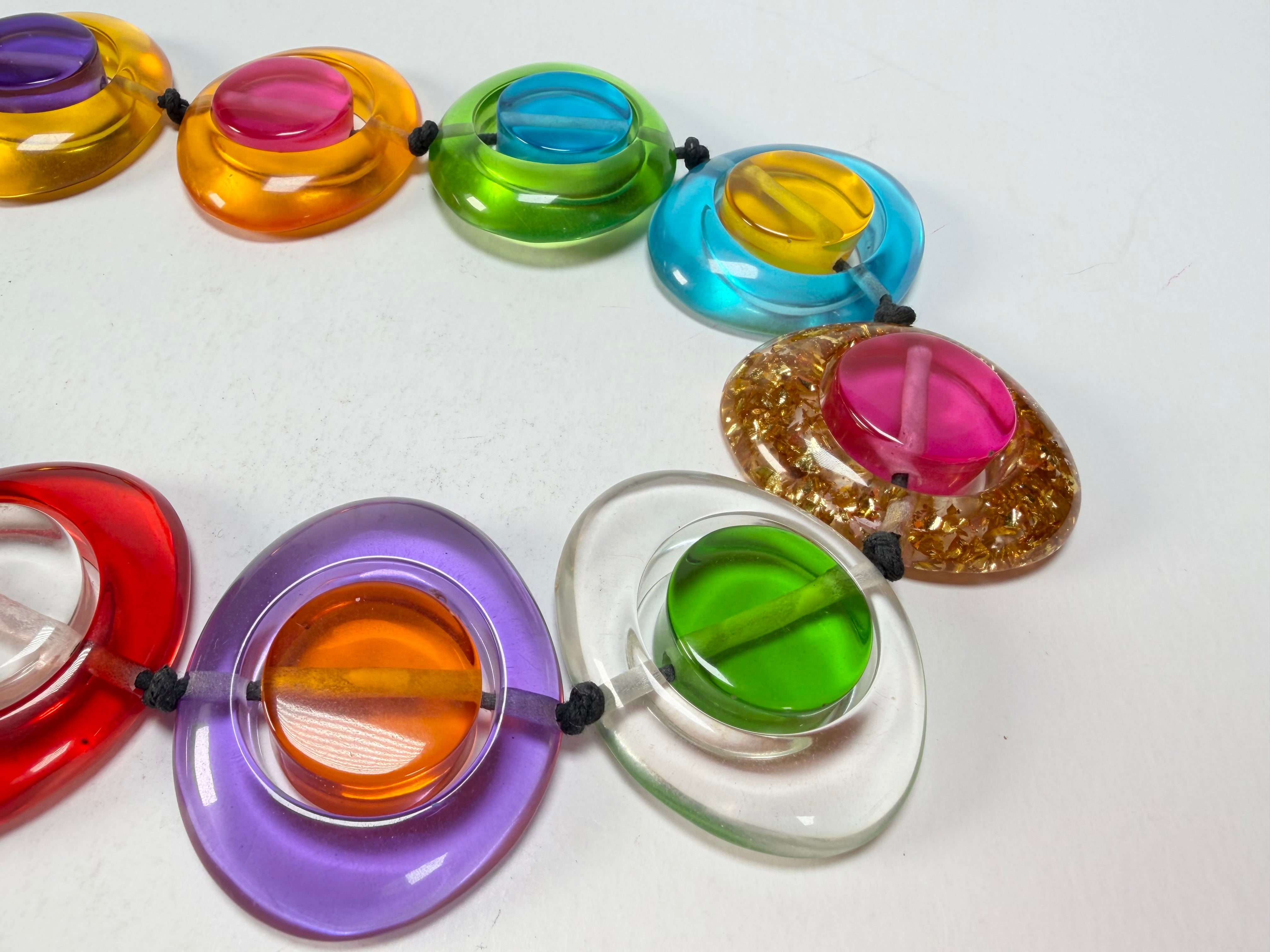 Jackie Brazil "Saturn" Transparent Summer Mix Disk and Cylinder On String Short 50cm Necklace ( N0060 )