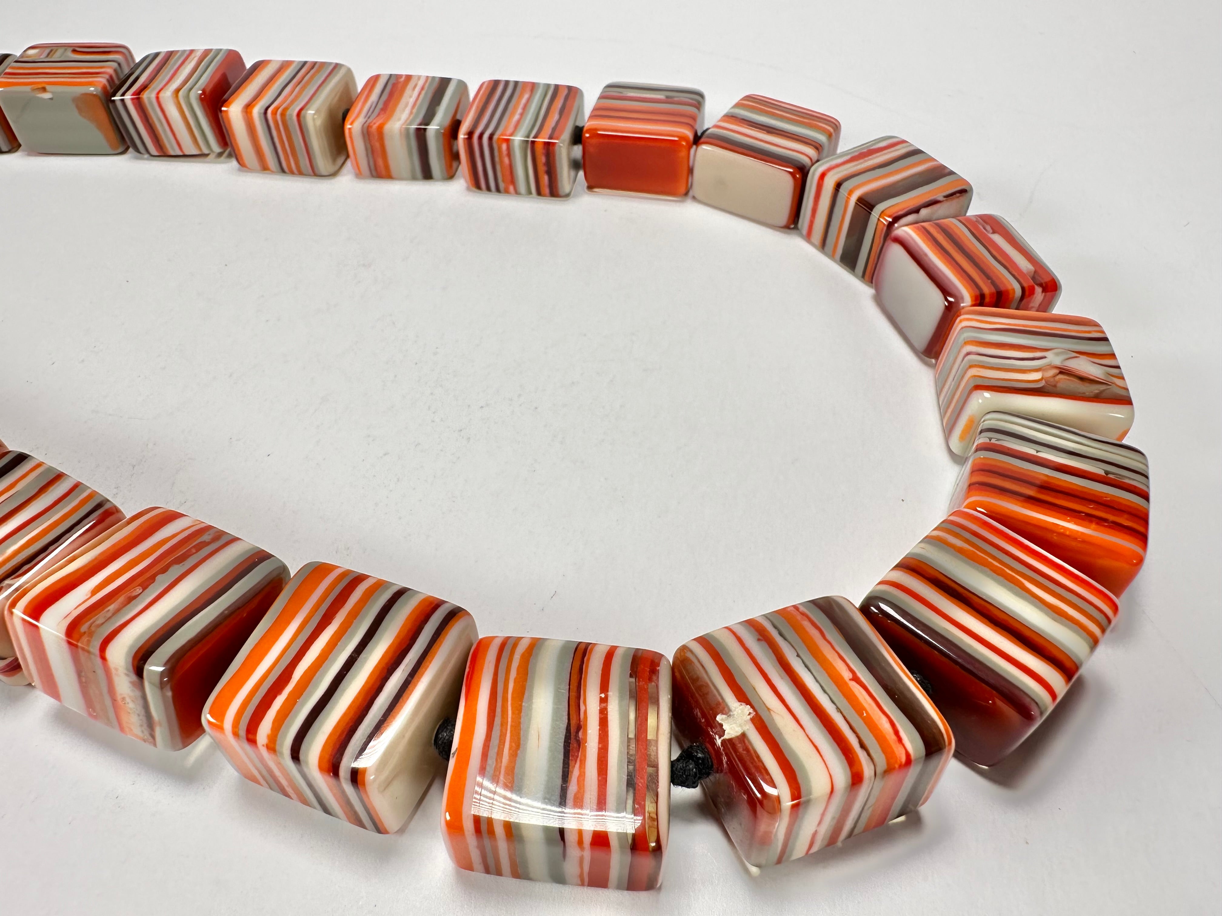 Jackie Brazil "Gala" Liquorice Orange Mix Half Rectangles 65cm Necklace ( N0789 )