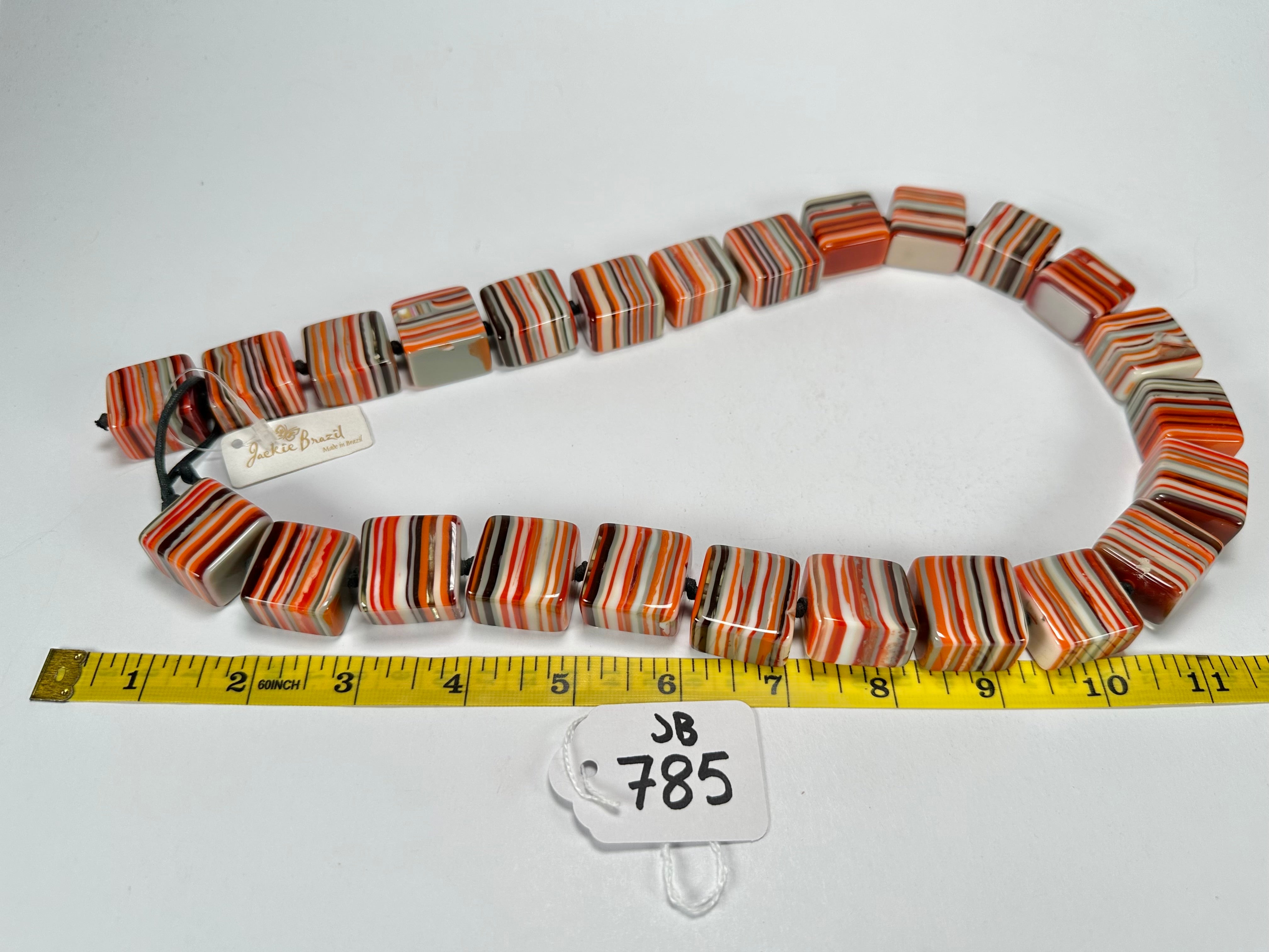 Jackie Brazil "Gala" Liquorice Orange Mix Half Rectangles 65cm Necklace ( N0789 )