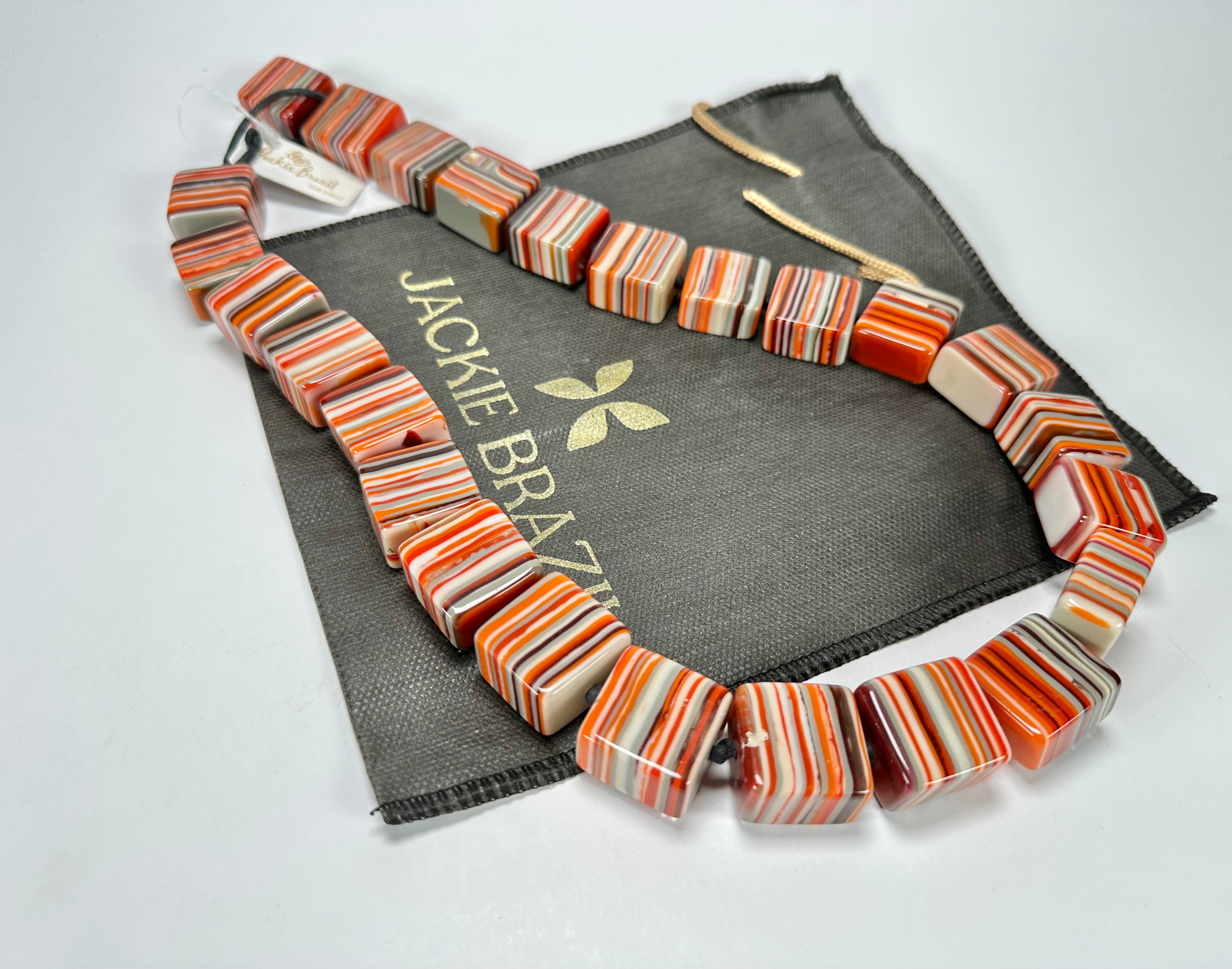 Jackie Brazil "Gala" Liquorice Orange Mix Half Rectangles 65cm Necklace ( N0789 )