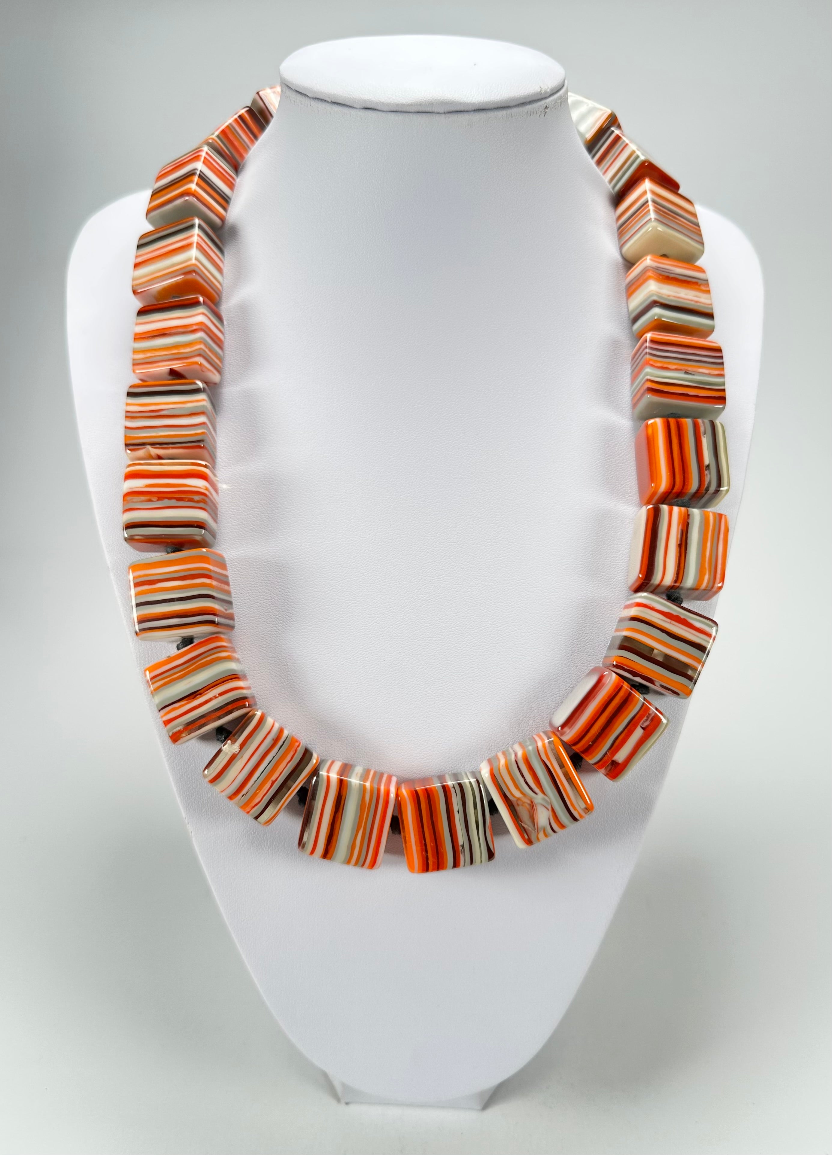 Jackie Brazil "Gala" Liquorice Orange Mix Half Rectangles 65cm Necklace ( N0789 )