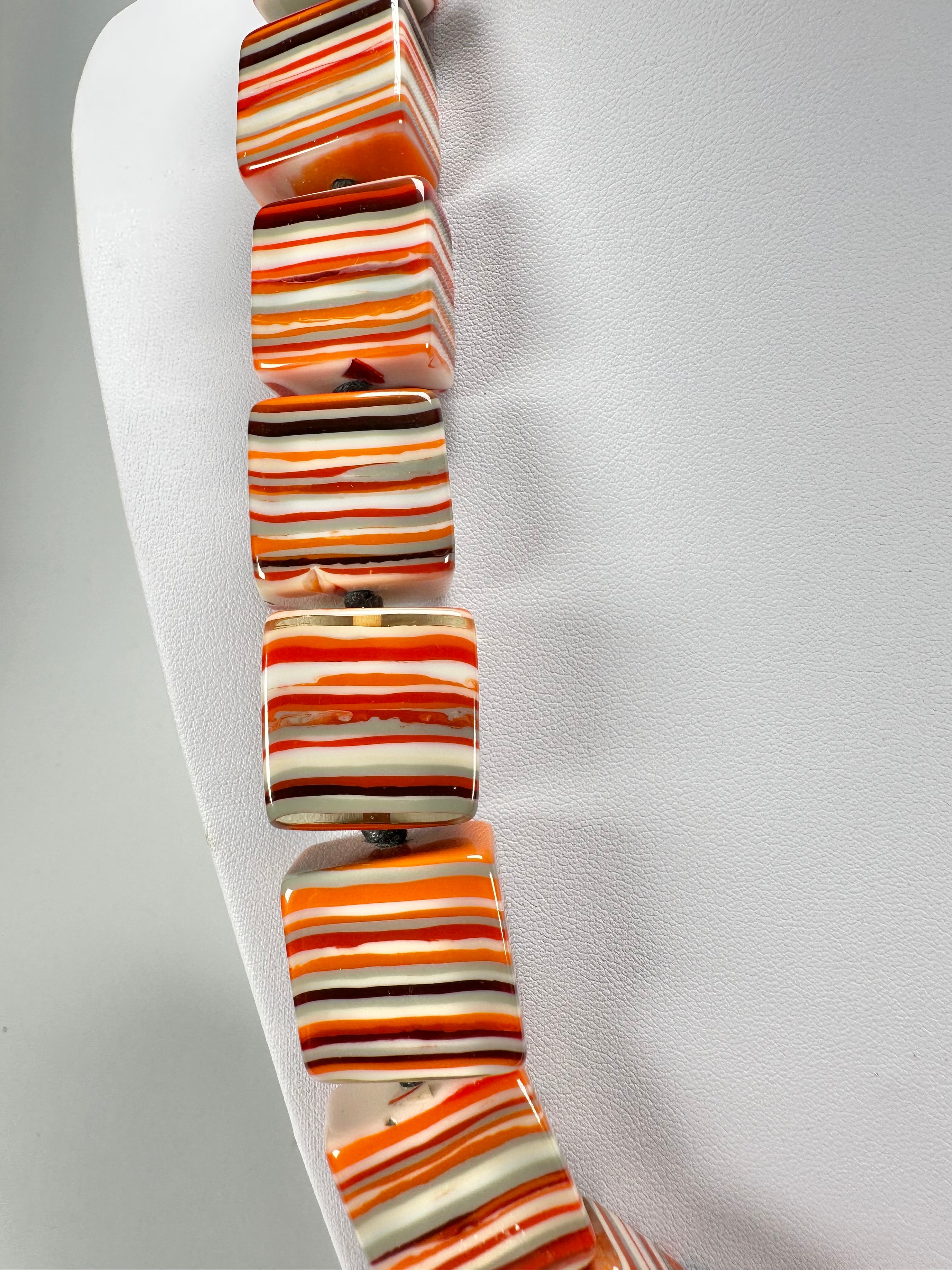 Jackie Brazil "Gala" Liquorice Orange Mix Half Rectangles 65cm Necklace ( N0789 )
