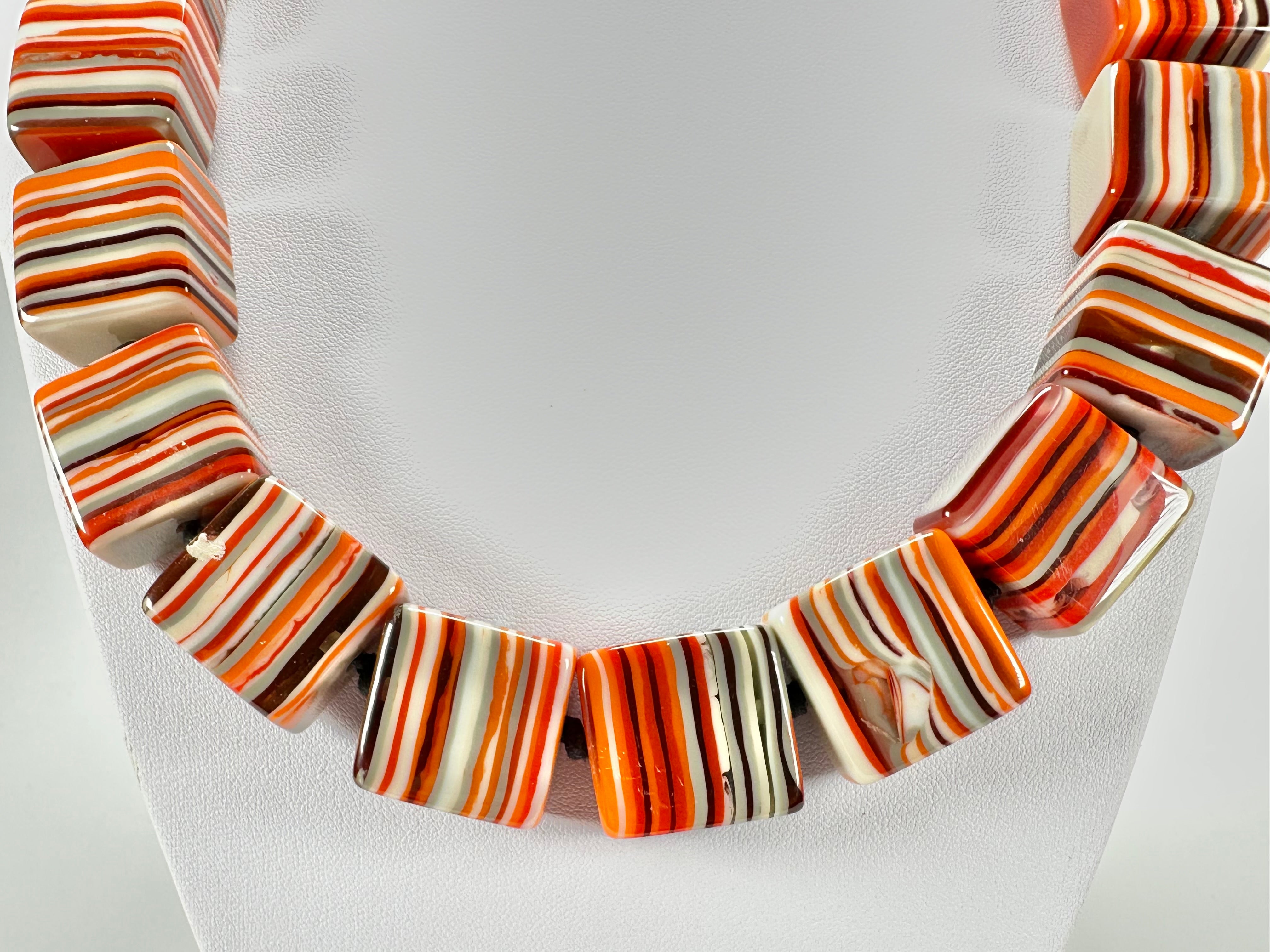 Jackie Brazil "Gala" Liquorice Orange Mix Half Rectangles 65cm Necklace ( N0789 )