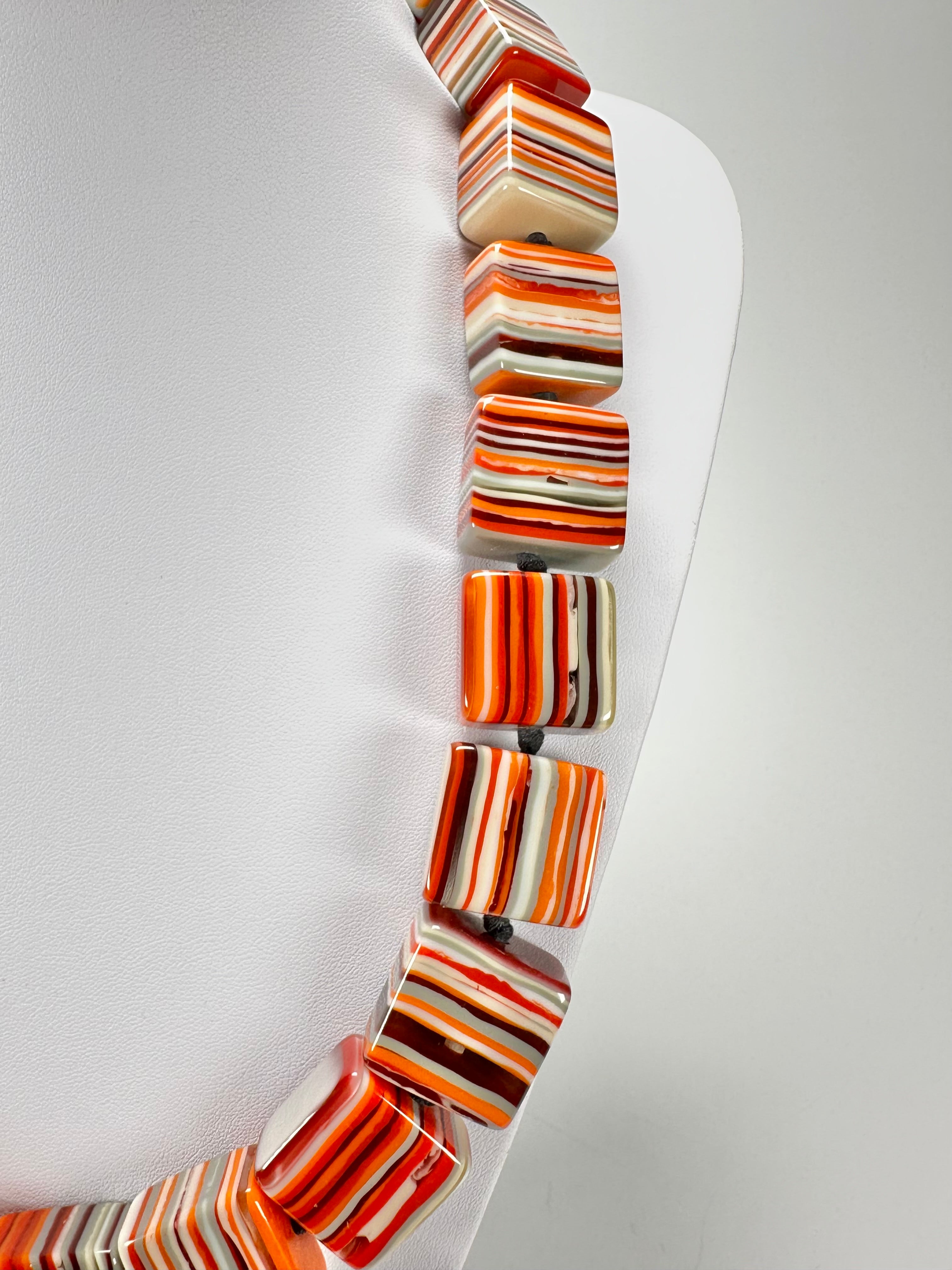 Jackie Brazil "Gala" Liquorice Orange Mix Half Rectangles 65cm Necklace ( N0789 )