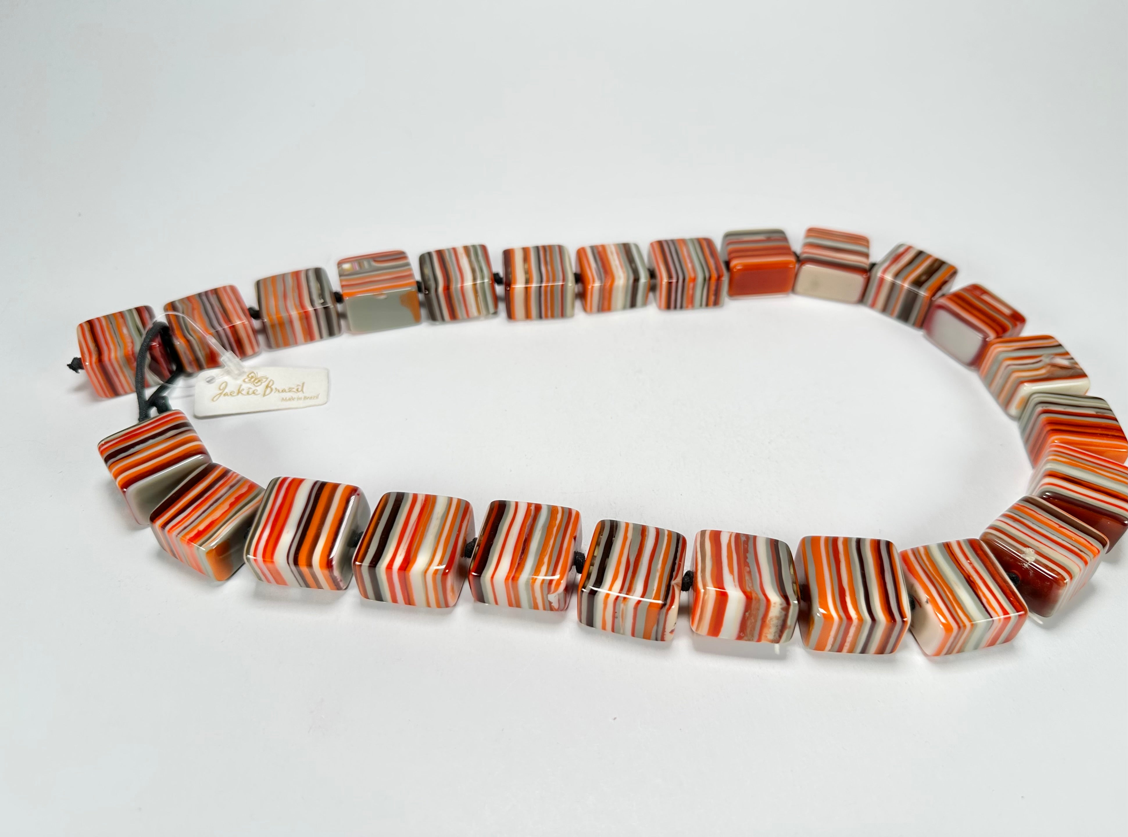 Jackie Brazil "Gala" Liquorice Orange Mix Half Rectangles 65cm Necklace ( N0789 )
